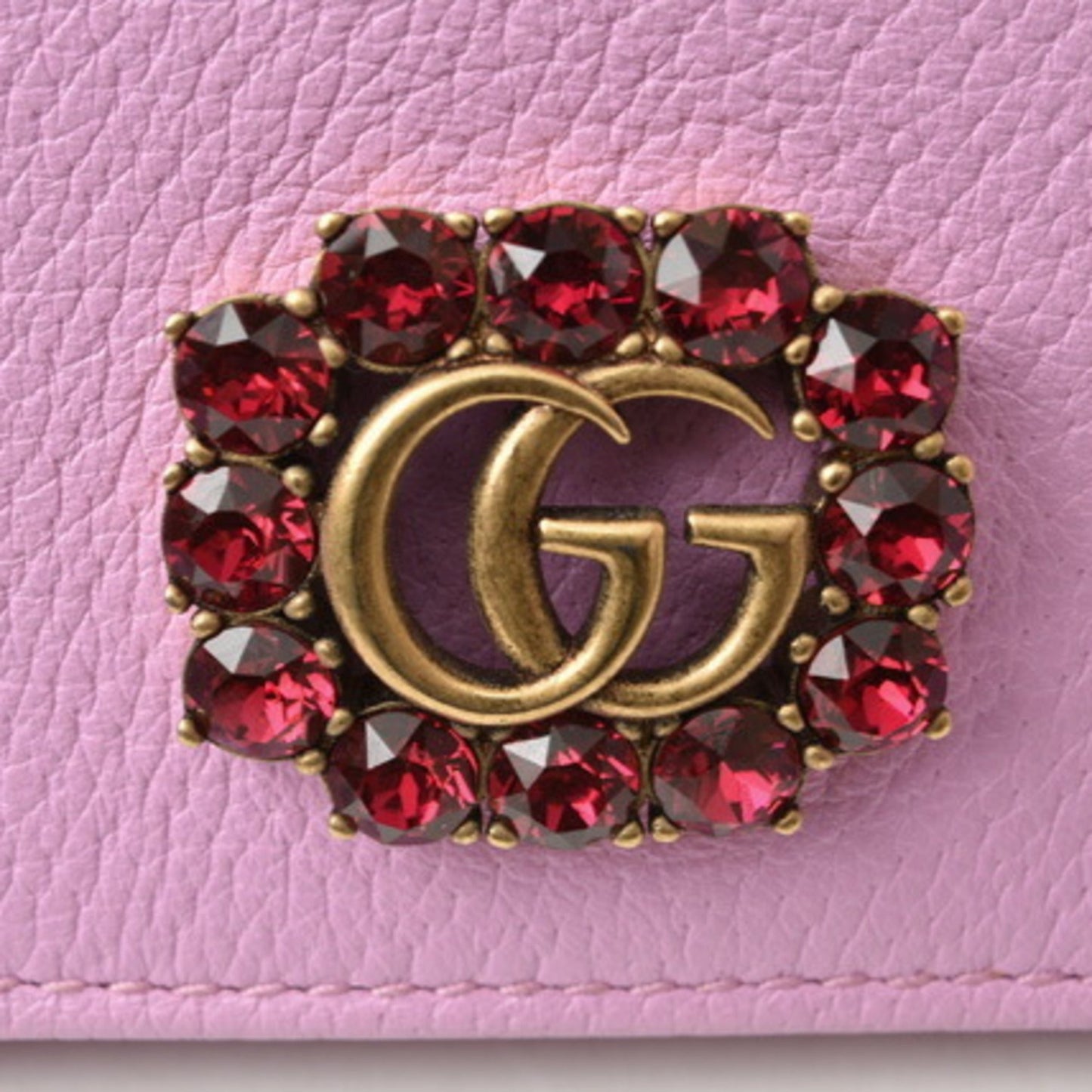 Luxury Gucci mini wallet / coin case Luxury Gucci folding 499783 GG Marmont rhinestone rose pink