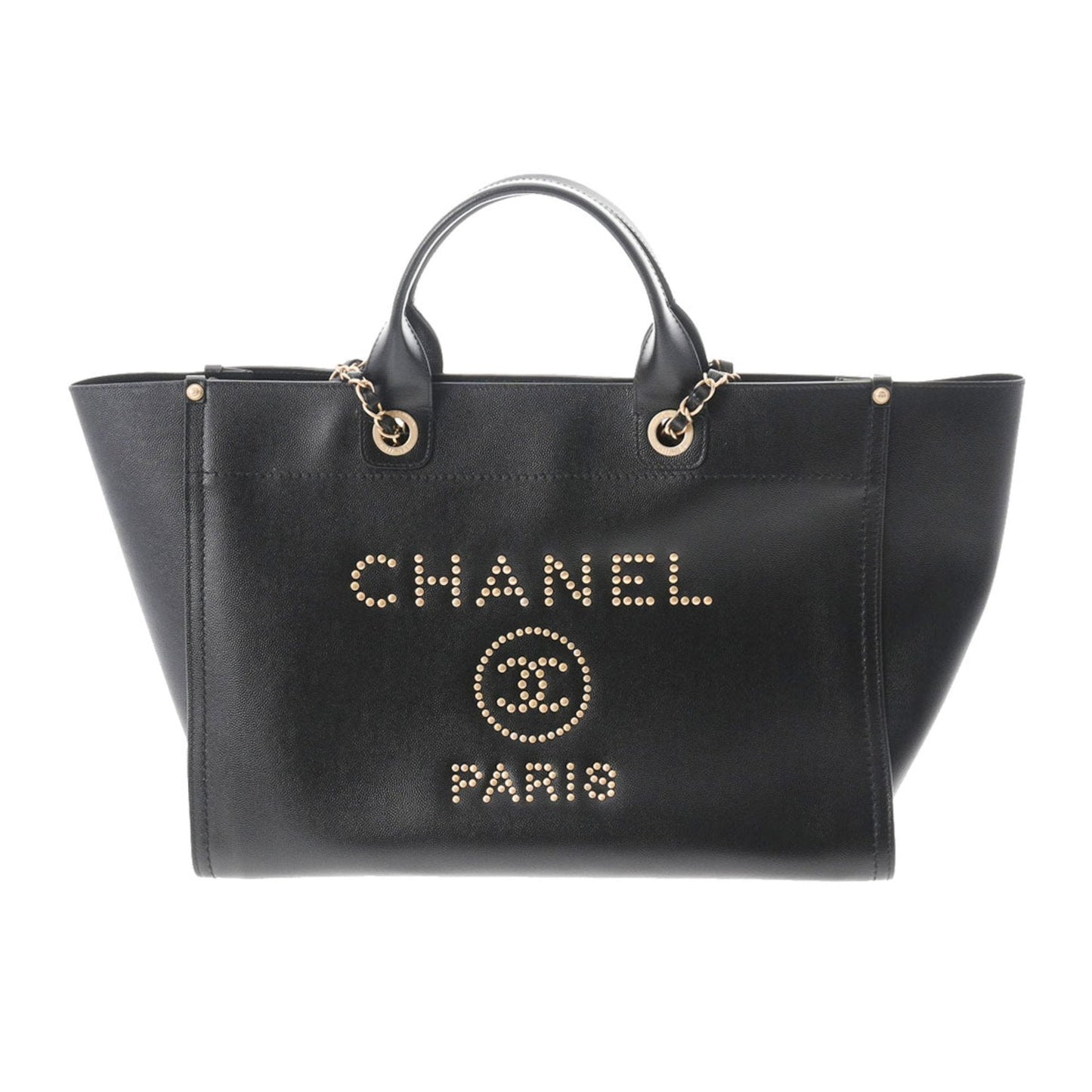 Luxury Chanel Deauville Studded Tote Black A57067 Ladies Caviar Skin Bag