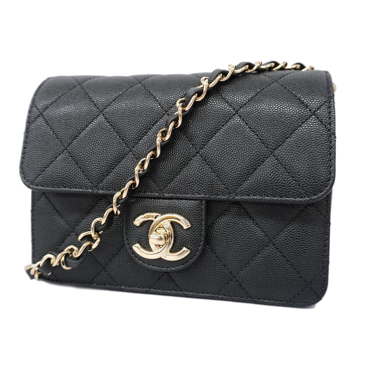 CHANEL  Matelasse Chain Shoulder Women's Caviar Leather Shoulder Bag Black