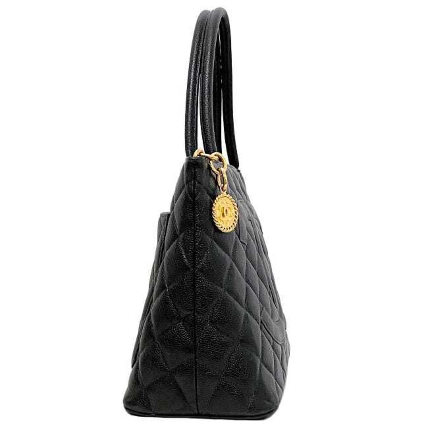 Luxury Chanel reprint tote black gold A01804 bag leather caviar skin No. 5  coco mark quilting stitch