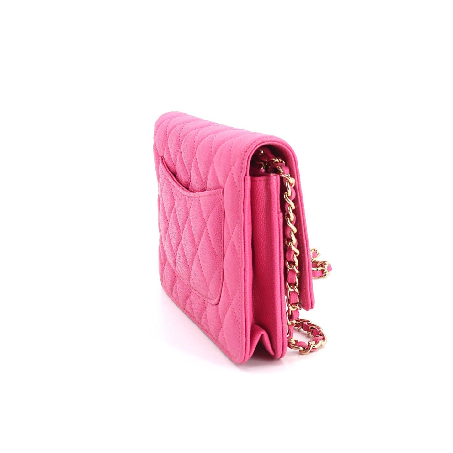 Luxury Chanel matelasse classic chain wallet long caviar skin pink AP0250 gold metal fittings Chain Wallet