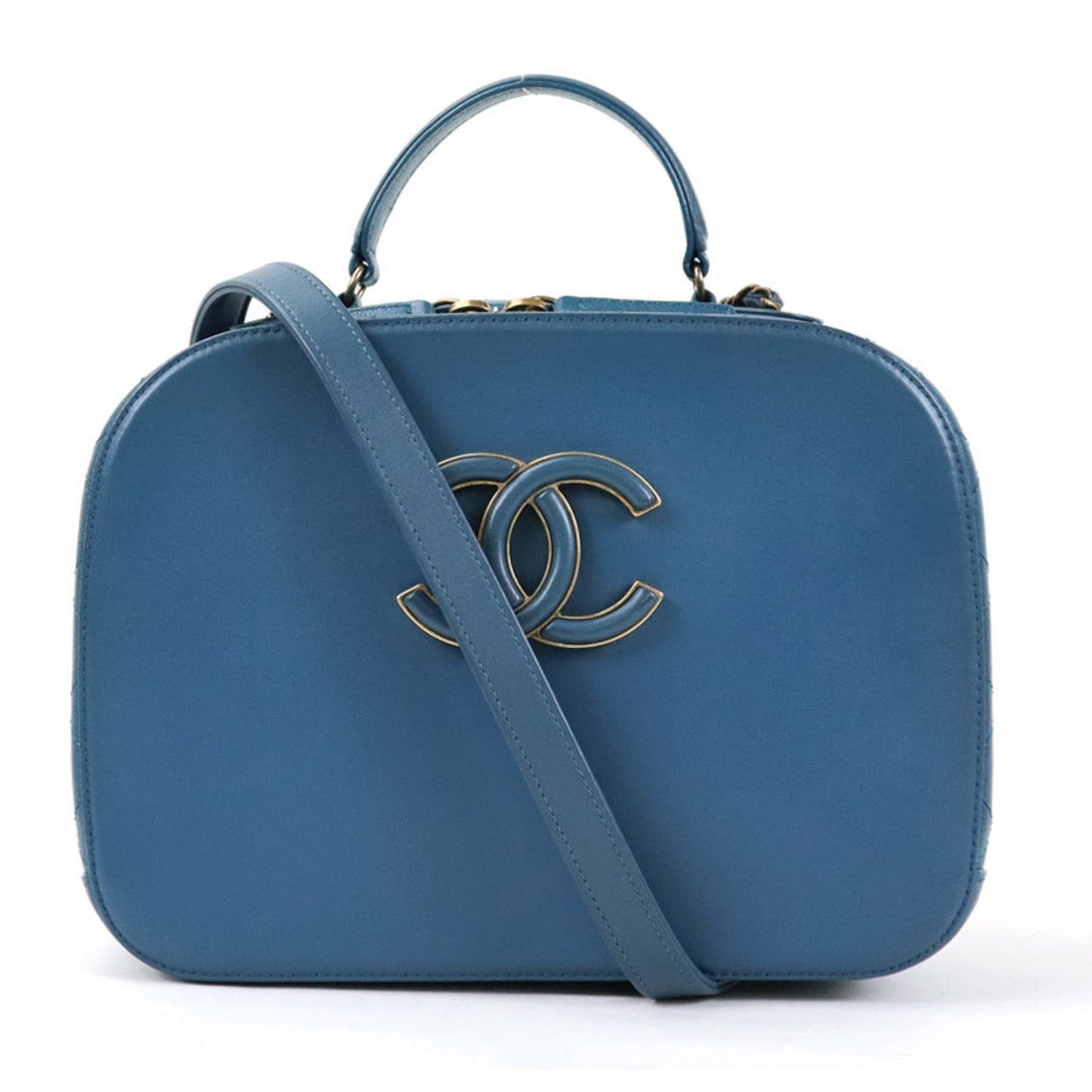 Luxury Chanel Shoulder Bag Coco Mark Leather Blue Ladies