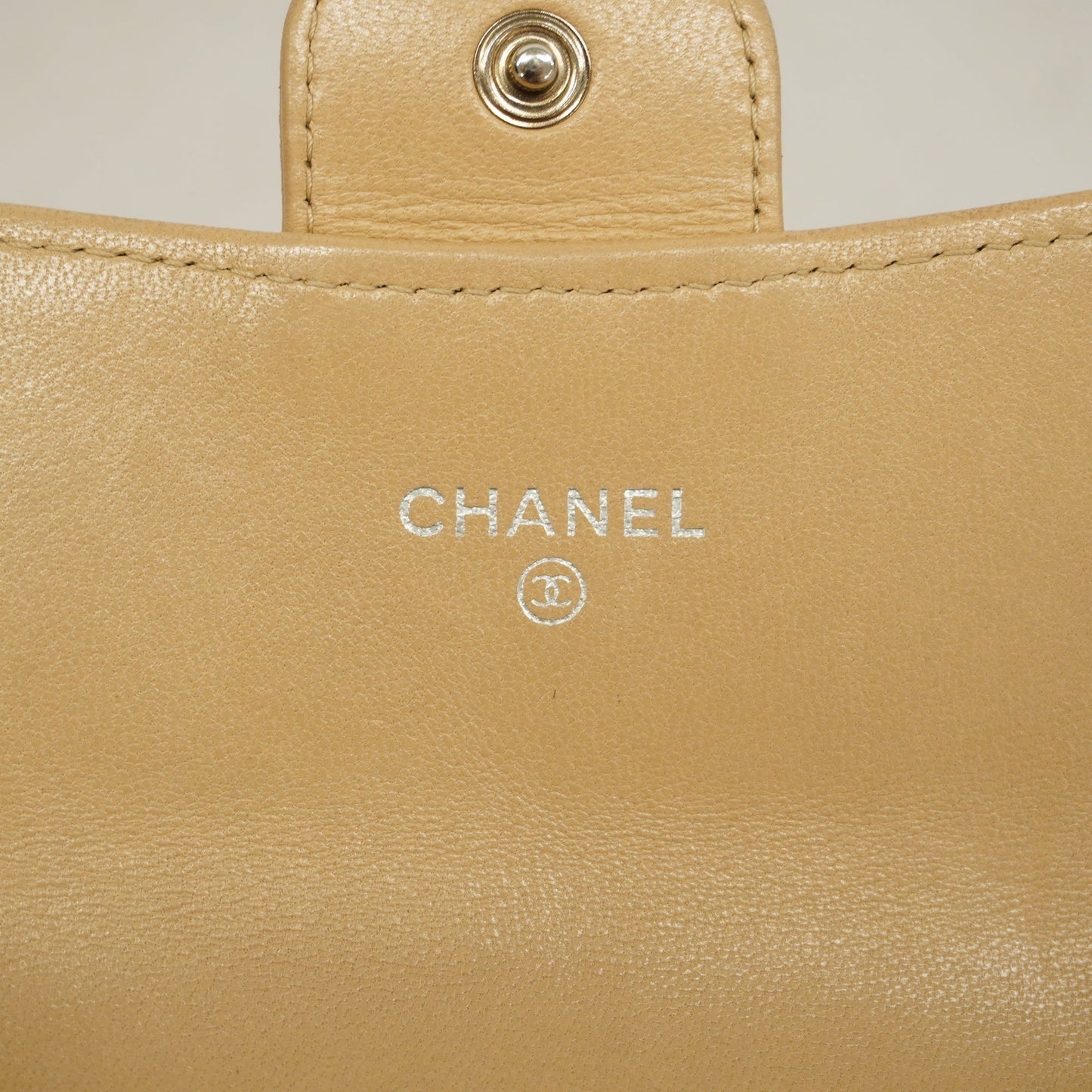 CHANEL  Matelasse Silver Metal Fittings Women's Lambskin Wallet Beige