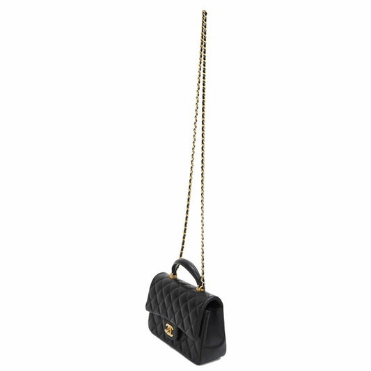 Chanel flap bag lambskin matelasse black shoulder ladies