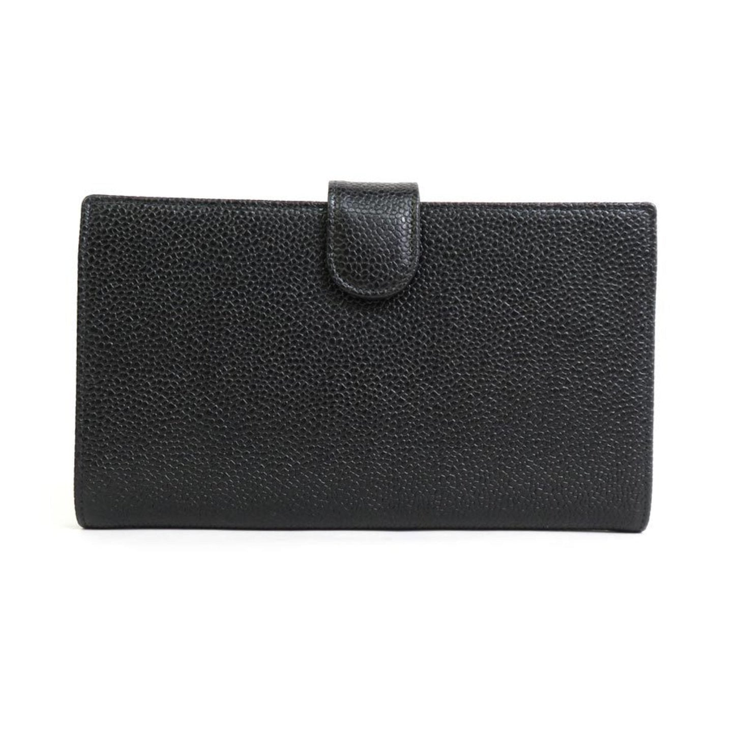 Luxury Chanel Bifold Wallet Coco Mark Caviar Skin Leather Black Women's