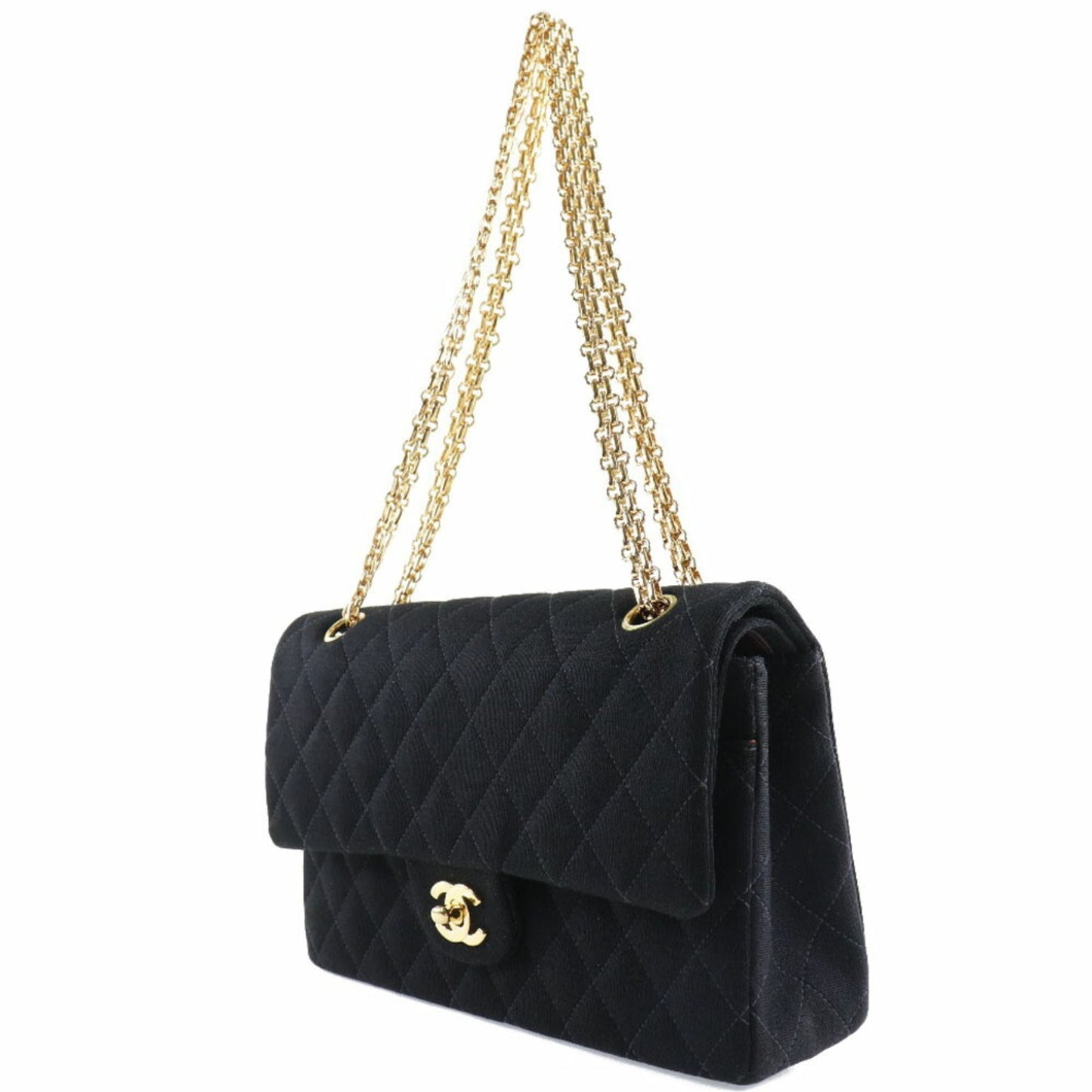 Chanel chain shoulder double flap matelasse cotton canvas black women's bag