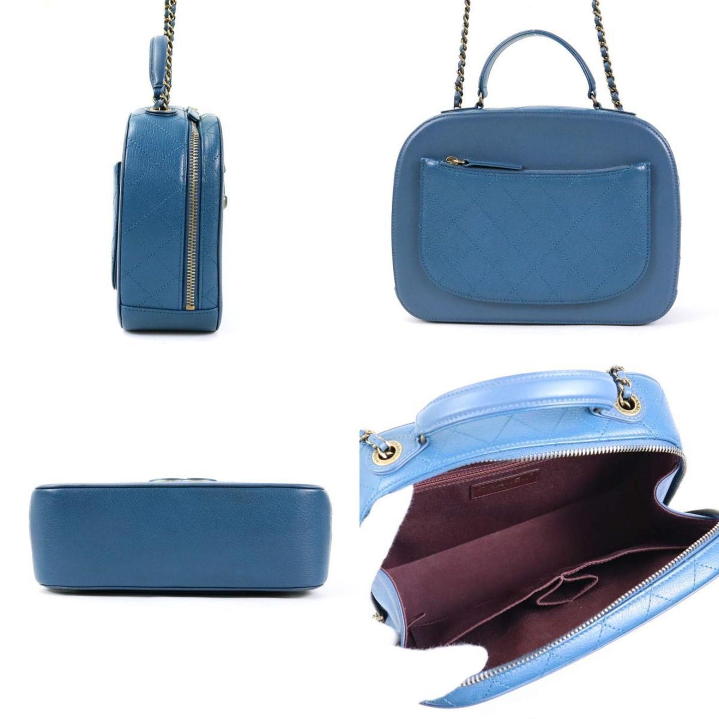 Luxury Chanel Shoulder Bag Coco Mark Leather Blue Ladies