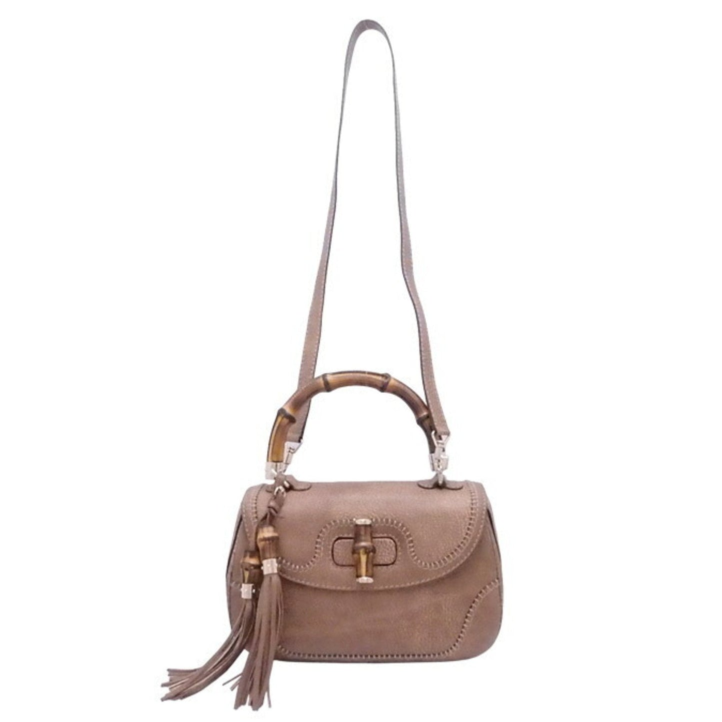 Luxury Gucci 2Way Bag Bamboo Brown Leather x Gold Hardware Handbag Shoulder Women's 224964