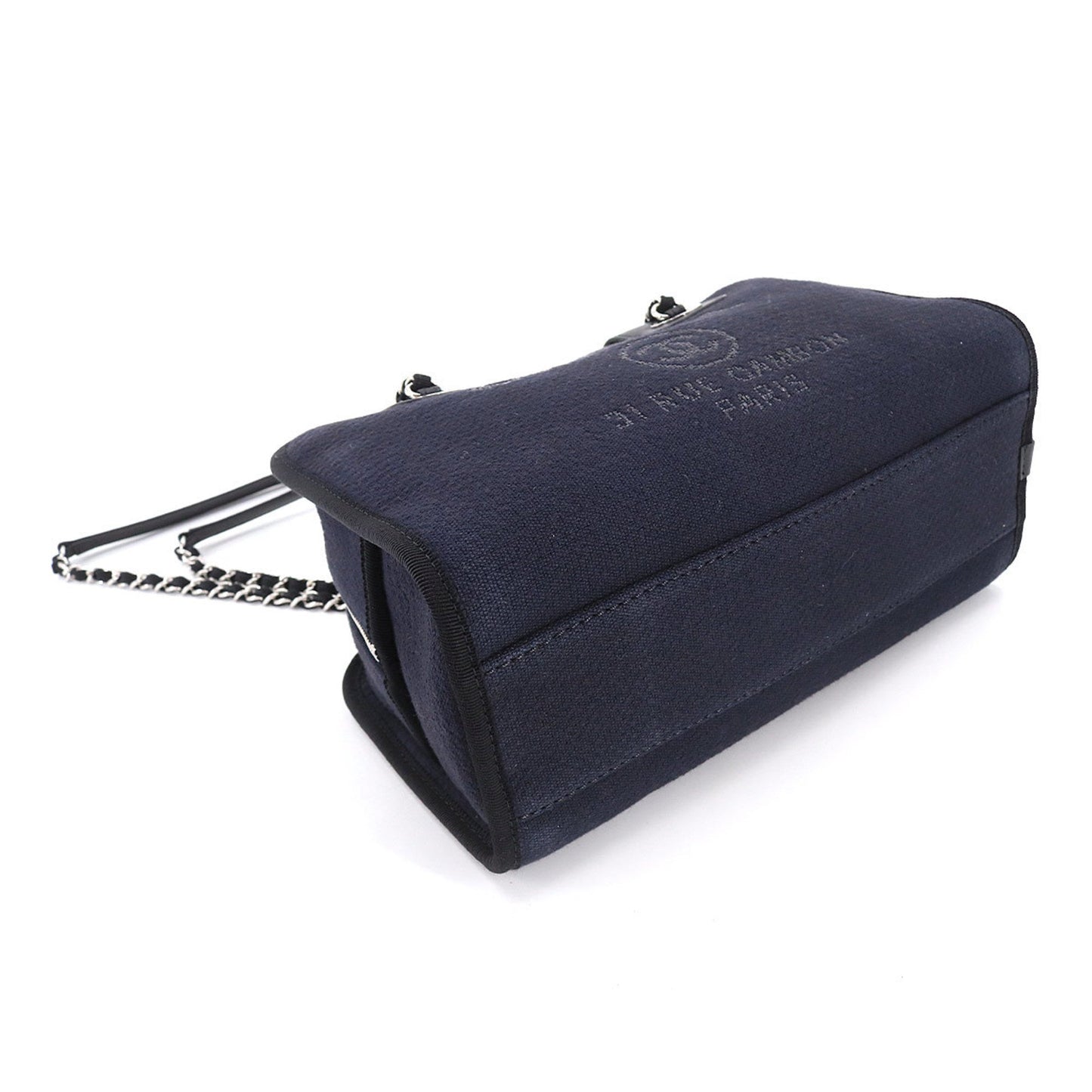 Luxury Chanel Deauville Bowling 2way Hand Chain Shoulder Bag Canvas Leather Navy A92749