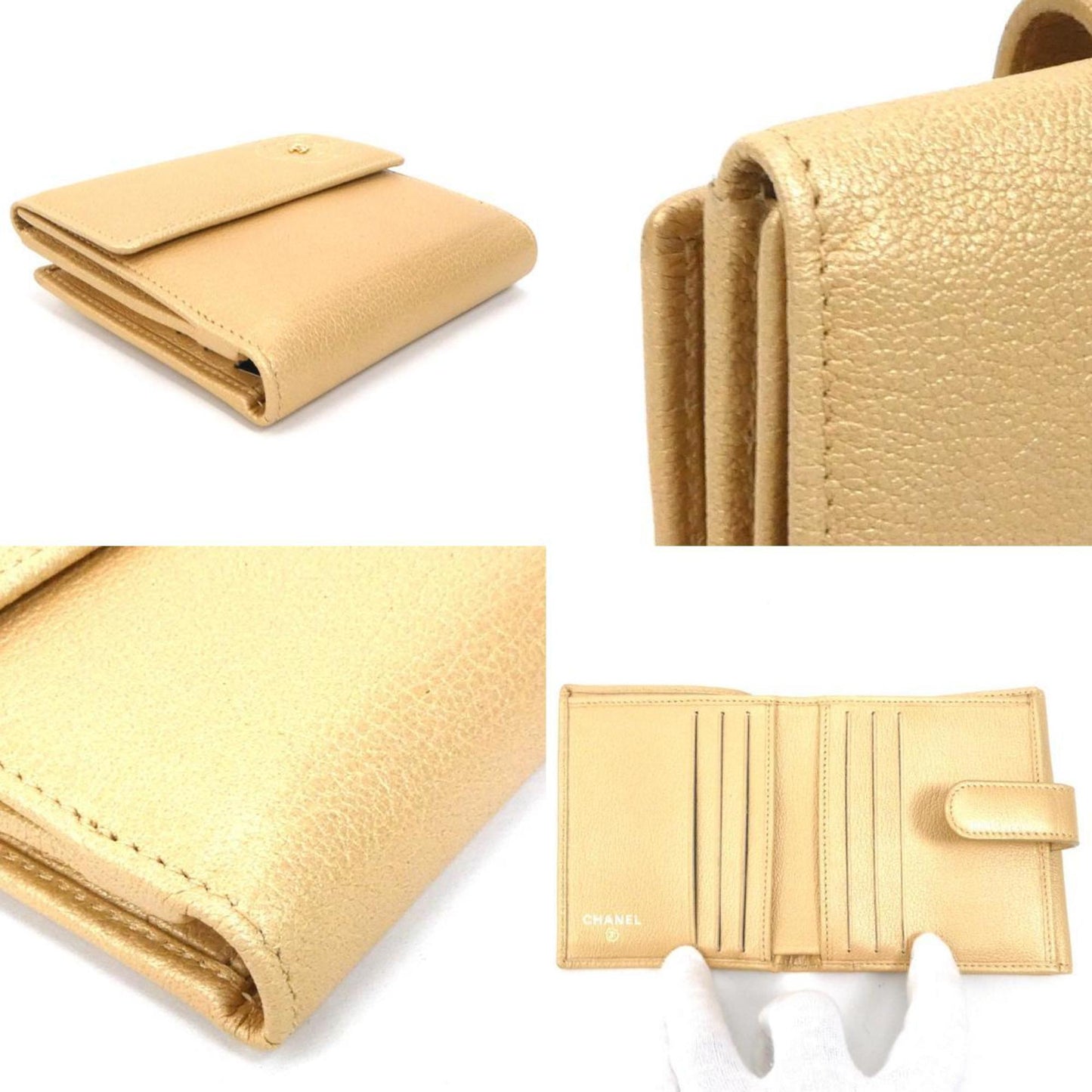 Luxury Chanel folio wallet butterfly camellia leather champagne gold ladies