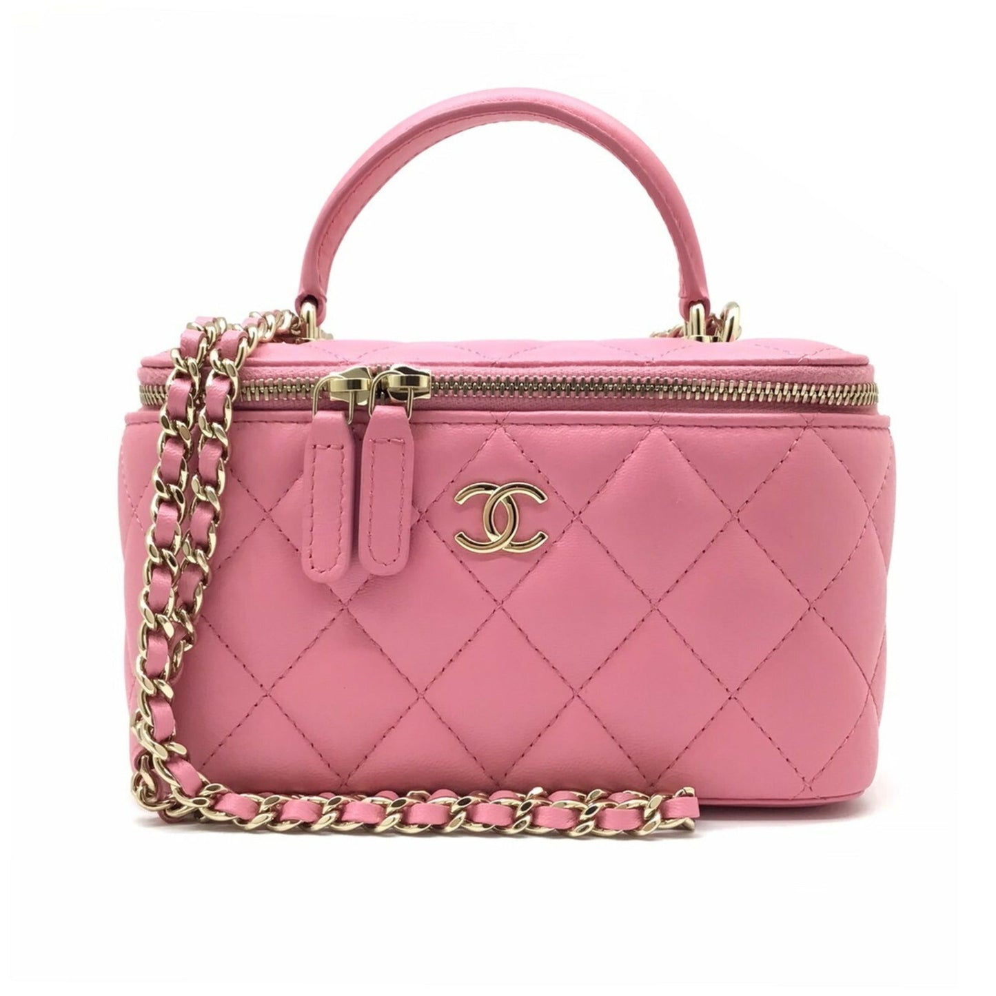 Luxury Chanel Vanity Chain Bag AP2199 Lambskin Pink G Hardware Shoulder Women Men Unisex