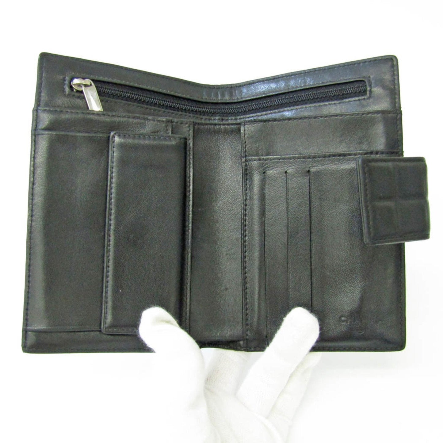 Luxury Chanel Chocolate Bar Women's Leather Middle Wallet [bi-fold] Black