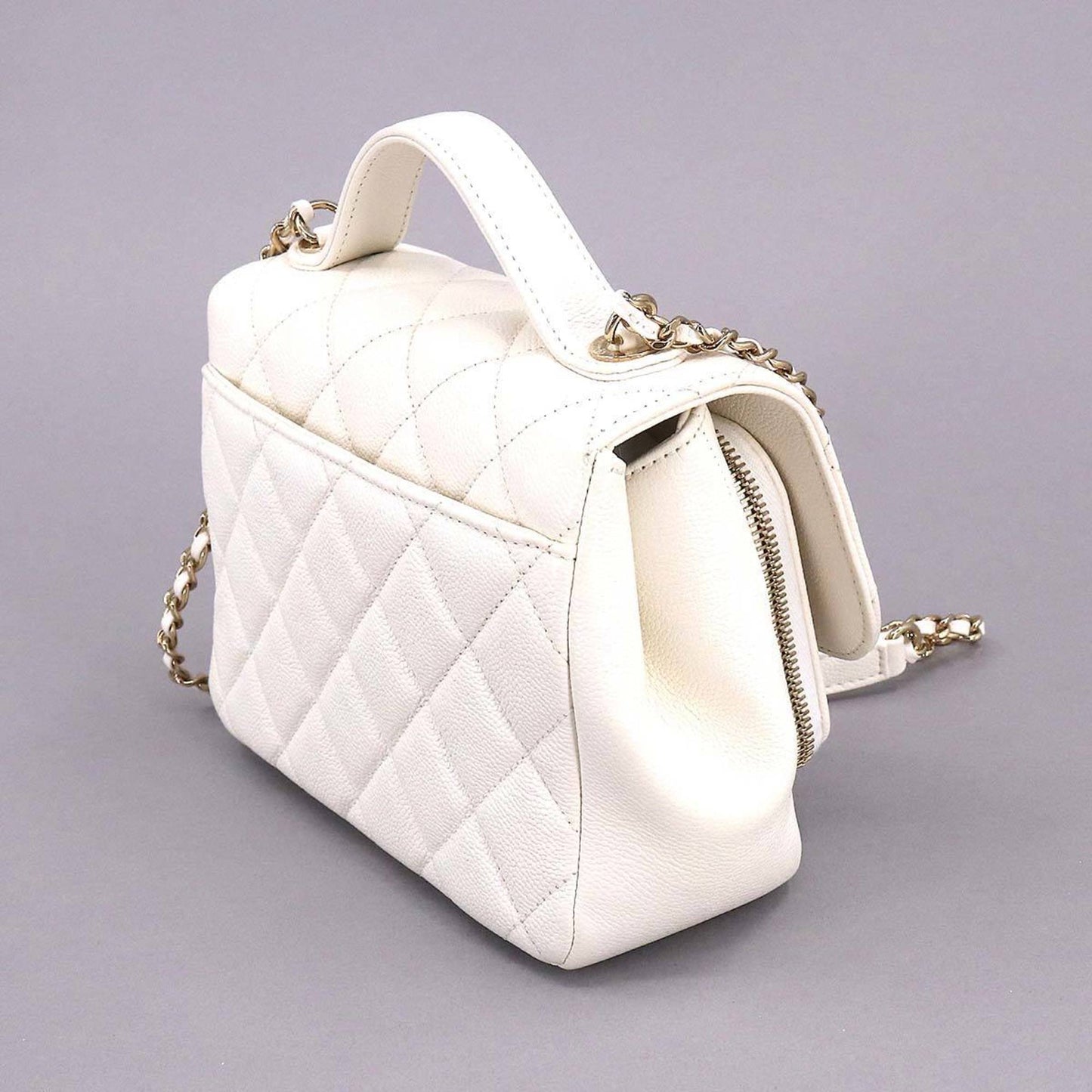 Luxury Chanel Matelasse Business Affinity 2way Hand Shoulder Bag Caviar Skin White A93607