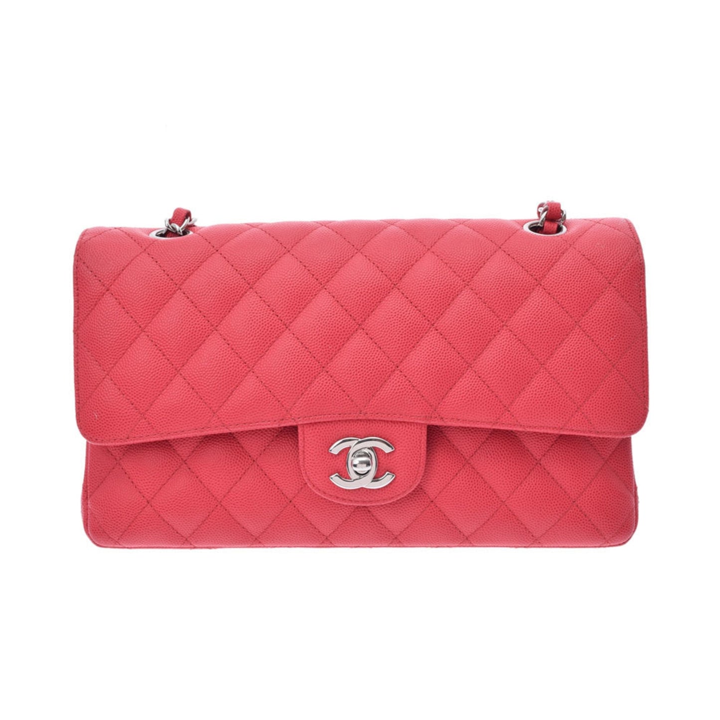 Chanel matelasse W flap chain shoulder 25.5cm pink ladies caviar skin bag