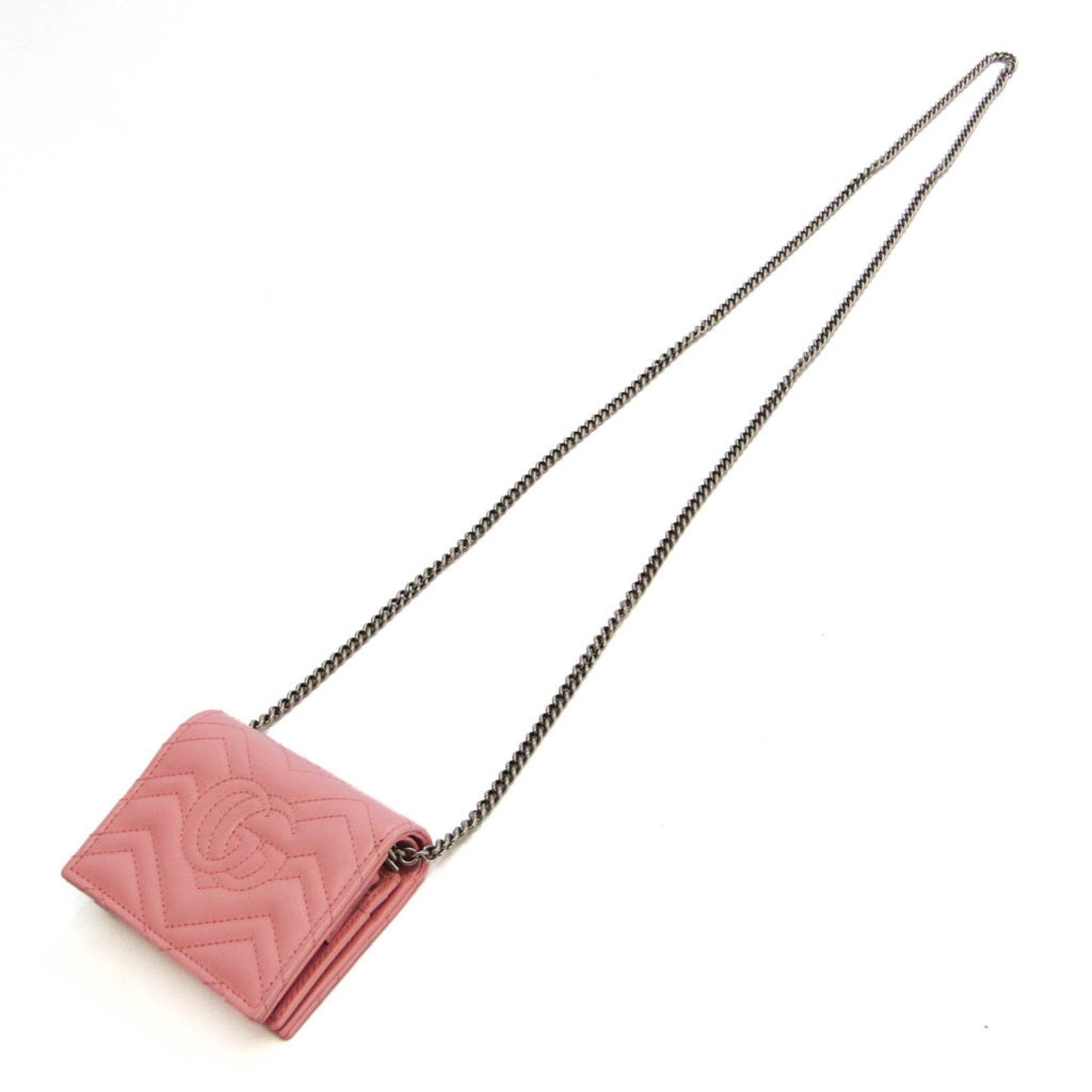 Luxury Gucci GG Marmont 625693 Women's Leather Chain/Shoulder Wallet Pink