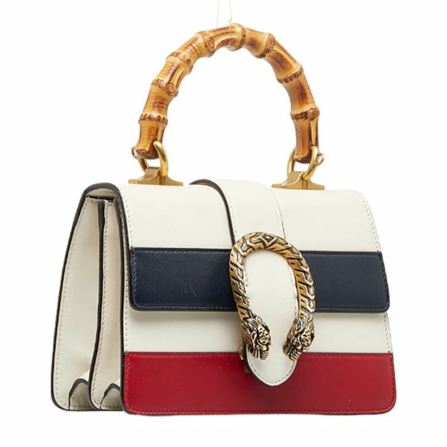 Luxury Gucci Bamboo Duonissos Handbag Shoulder Bag White Multicolor Leather Women's