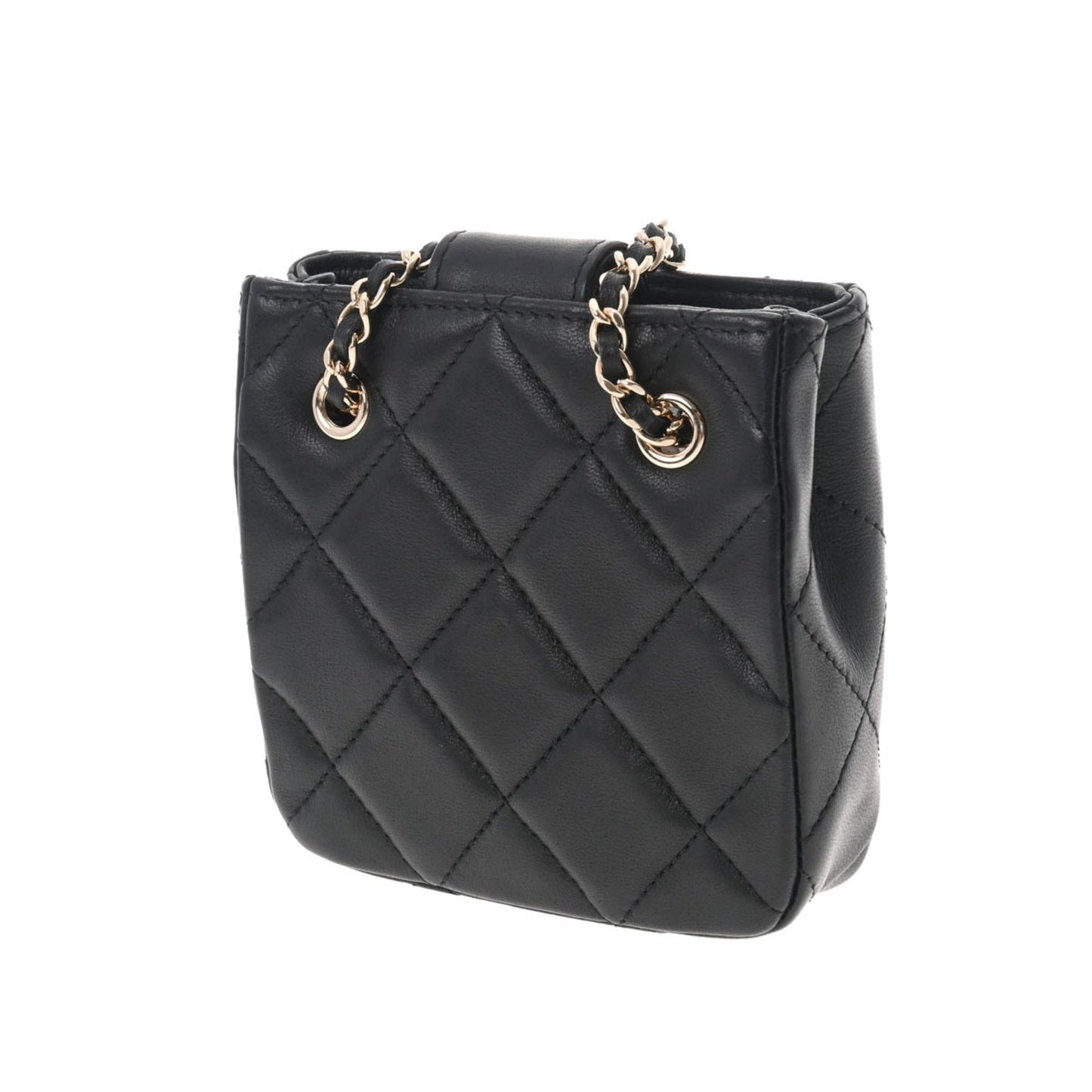 Luxury Chanel Matelasse Pochette Chain Shoulder Black Women's Lambskin Bag