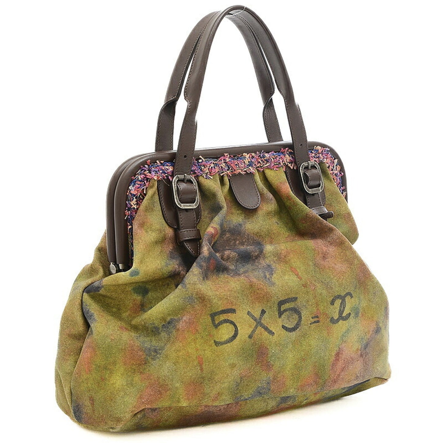 Luxury Chanel Embroidery Graffiti Clasp Handbag Khaki A92791