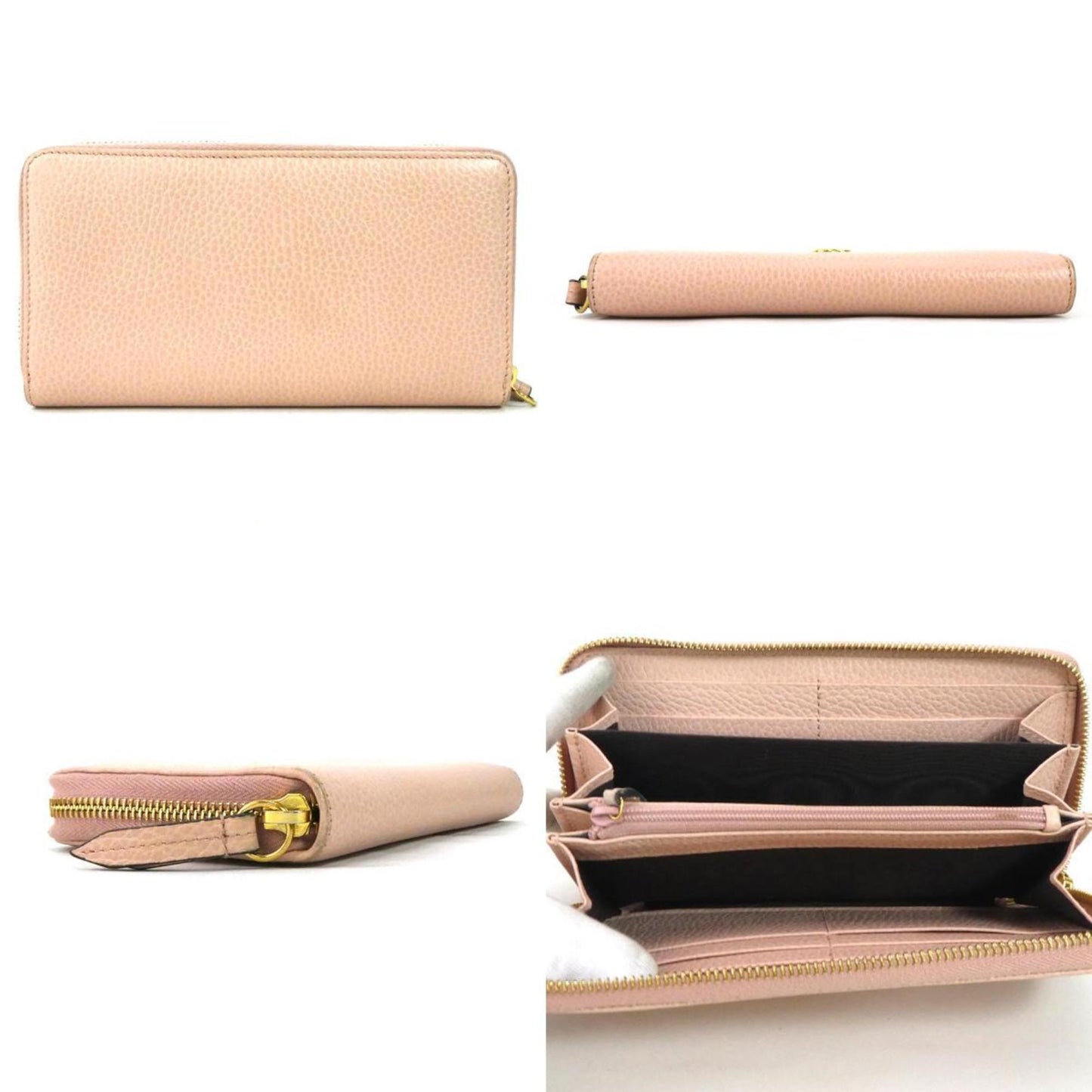Luxury Gucci Round Zipper Long Wallet GG Marmont Leather Light Pink Women's 456117 55159i