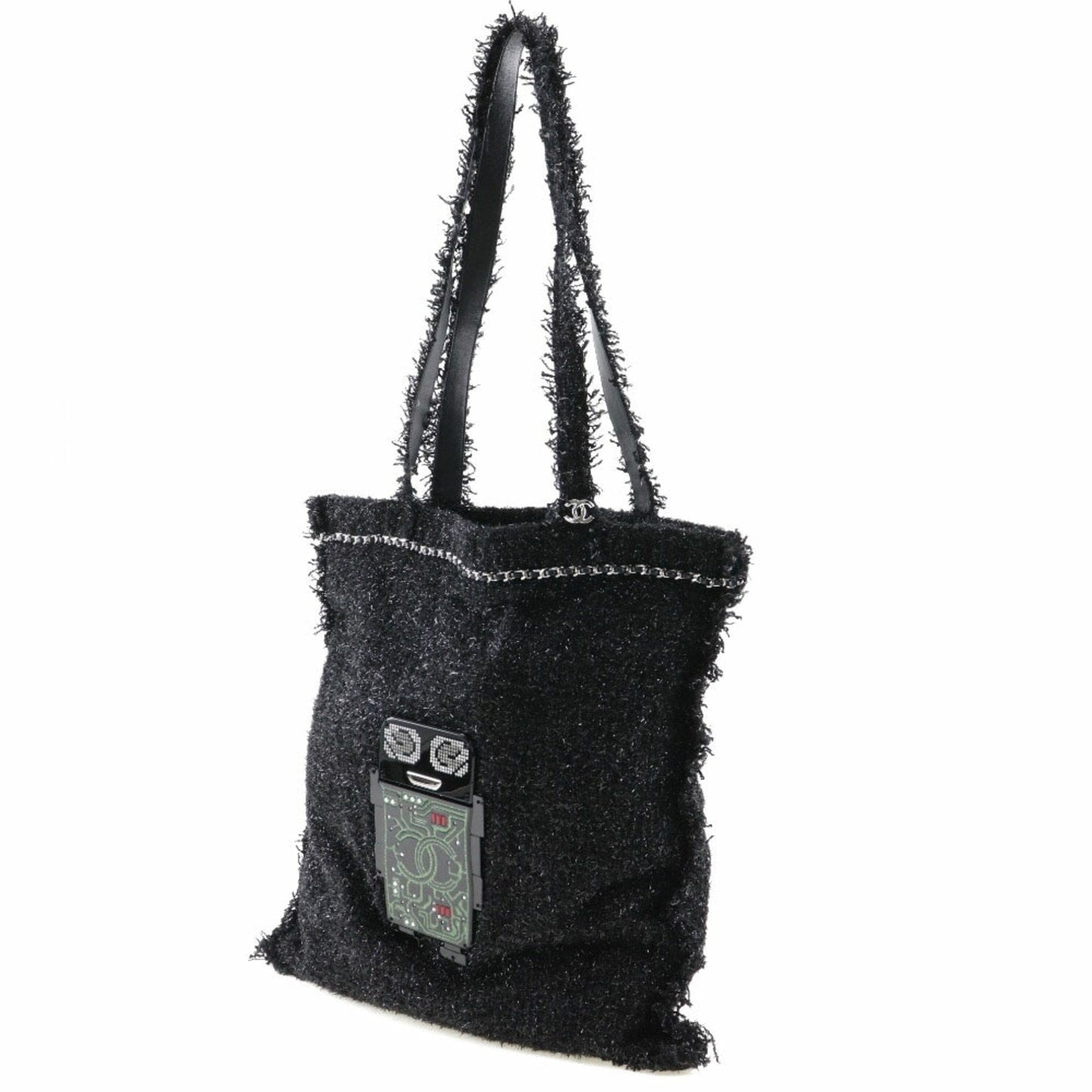 Luxury Chanel Robot Tote Bag Cocomark A94646 Tweed Black/Silver Hardware Unisex
