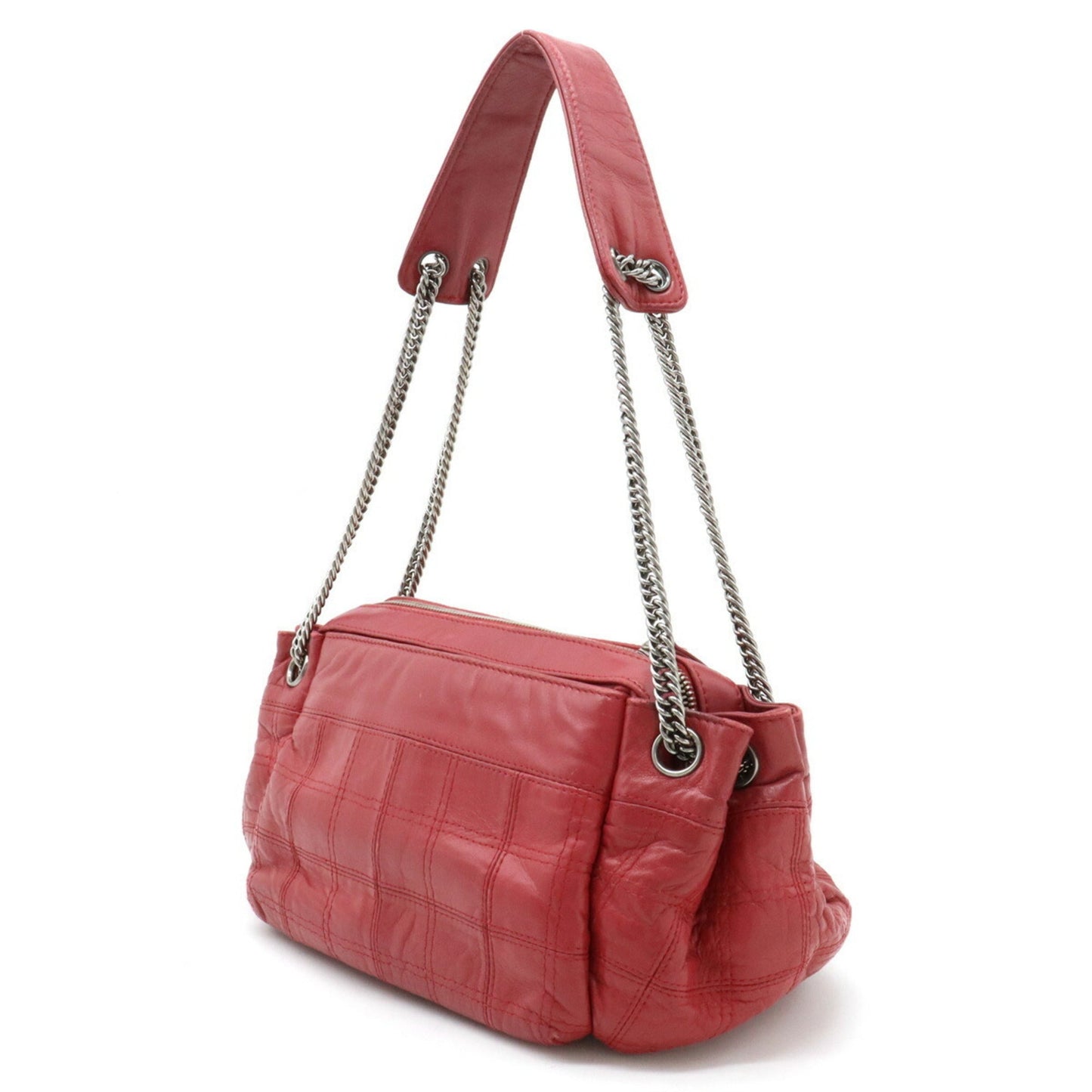 Luxury Chanel Chocolate Bar Chain Shoulder Bag Leather Rose Madder Pink Red