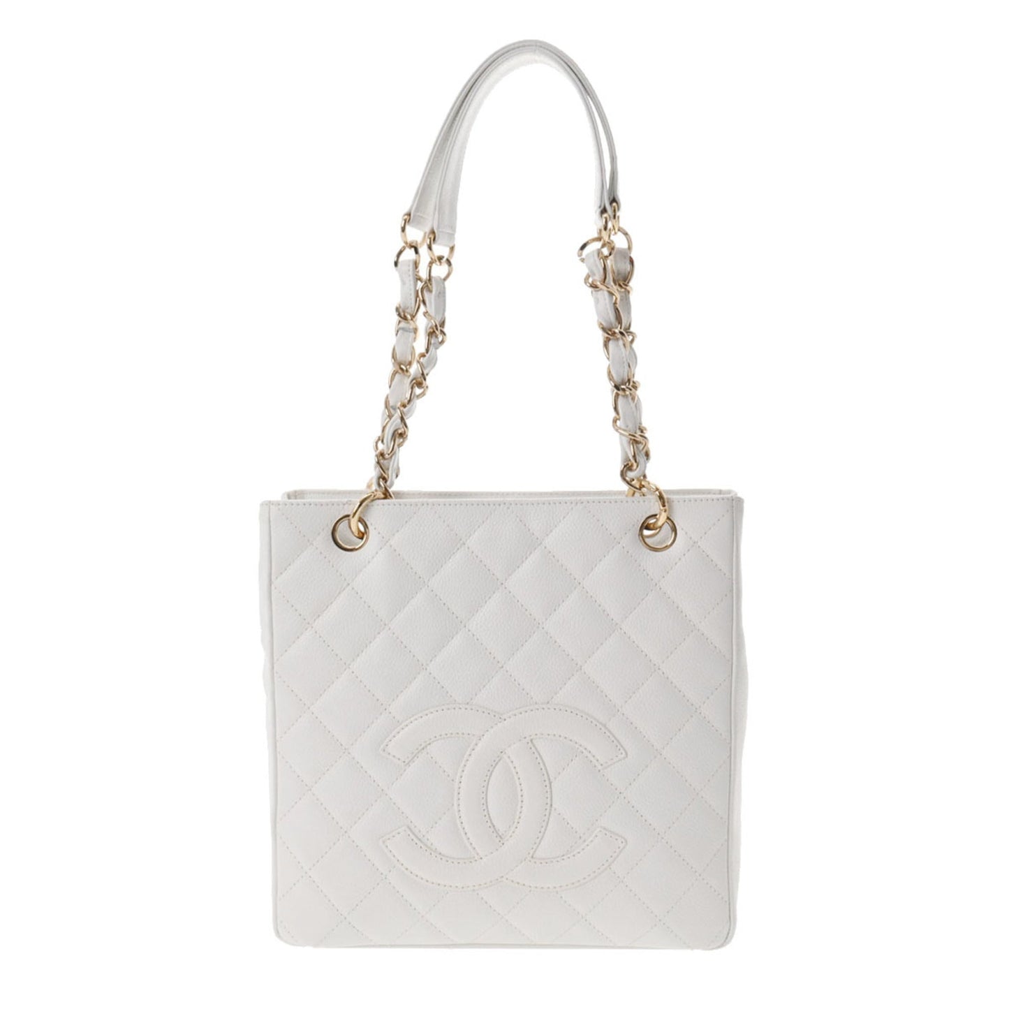 Luxury Chanel PST White Women's Caviar Skin Tote Bag