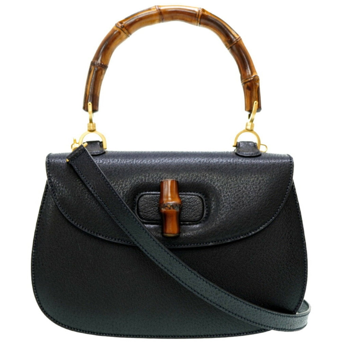 Luxury Gucci bamboo leather shoulder hand bag black with strap