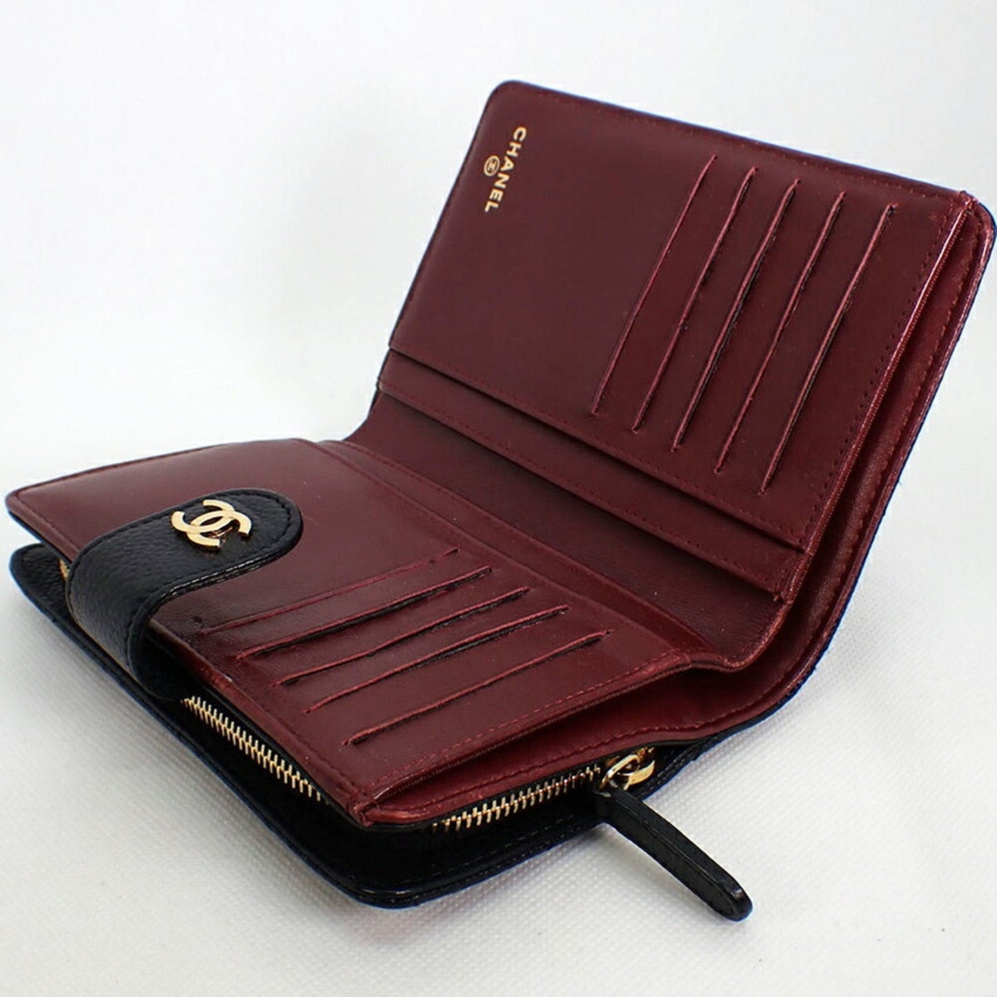 Luxury Chanel caviar skin matelasse black two-fold wallet