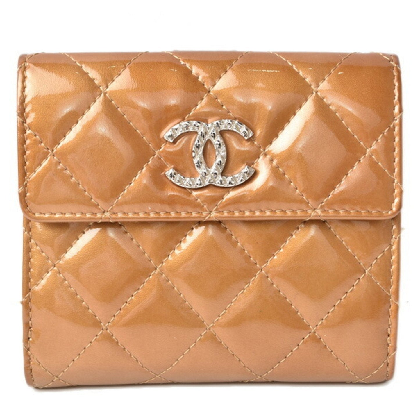 Luxury Chanel Wallet 8694  Folding Double Snap Brilliant Patent Leather Coco Mark Bronze