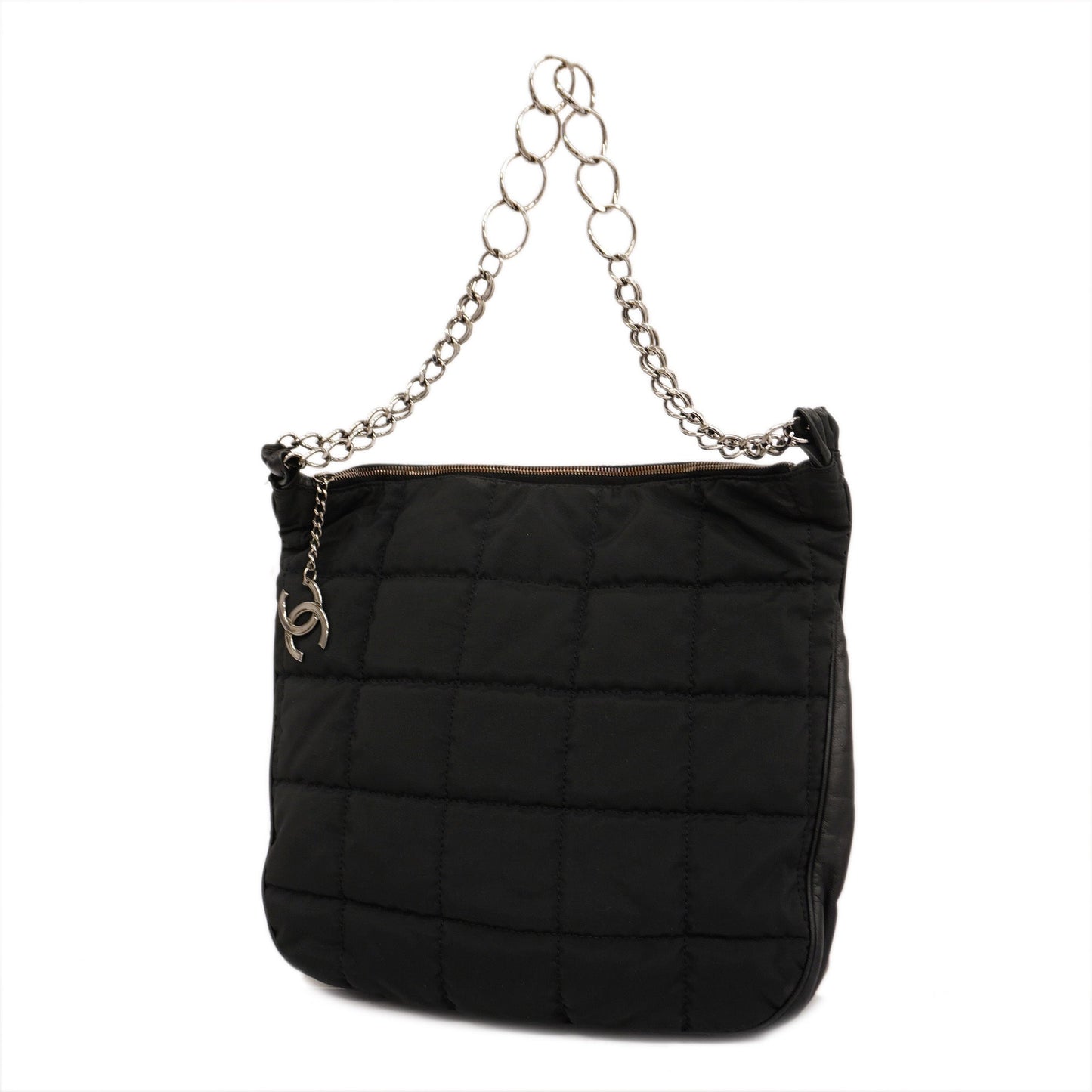 CHANELAuth  Chocolate Bar Chain Shoulder Women's Nylon Shoulder Bag Black