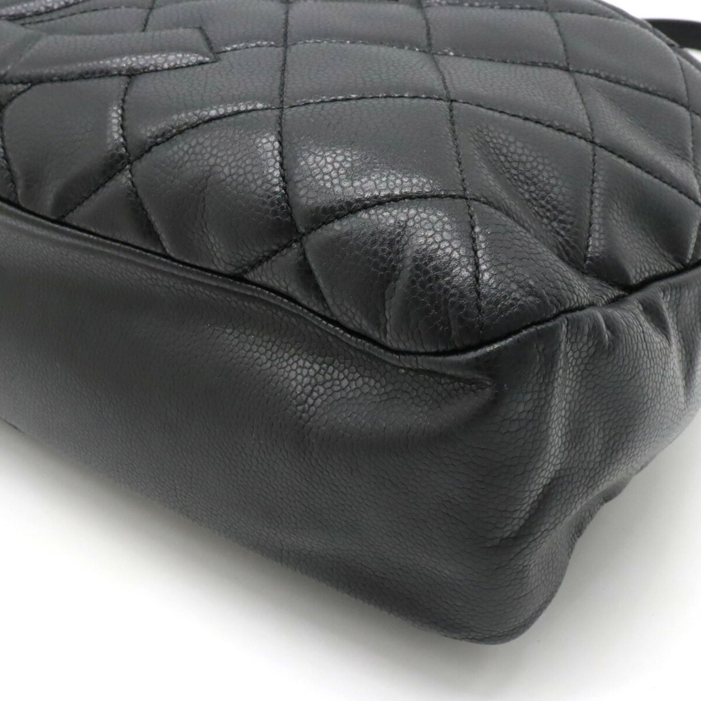 Luxury Chanel Matelasse Coco Mark Chain Tote Bag Shoulder Caviar Skin Leather Black A67292