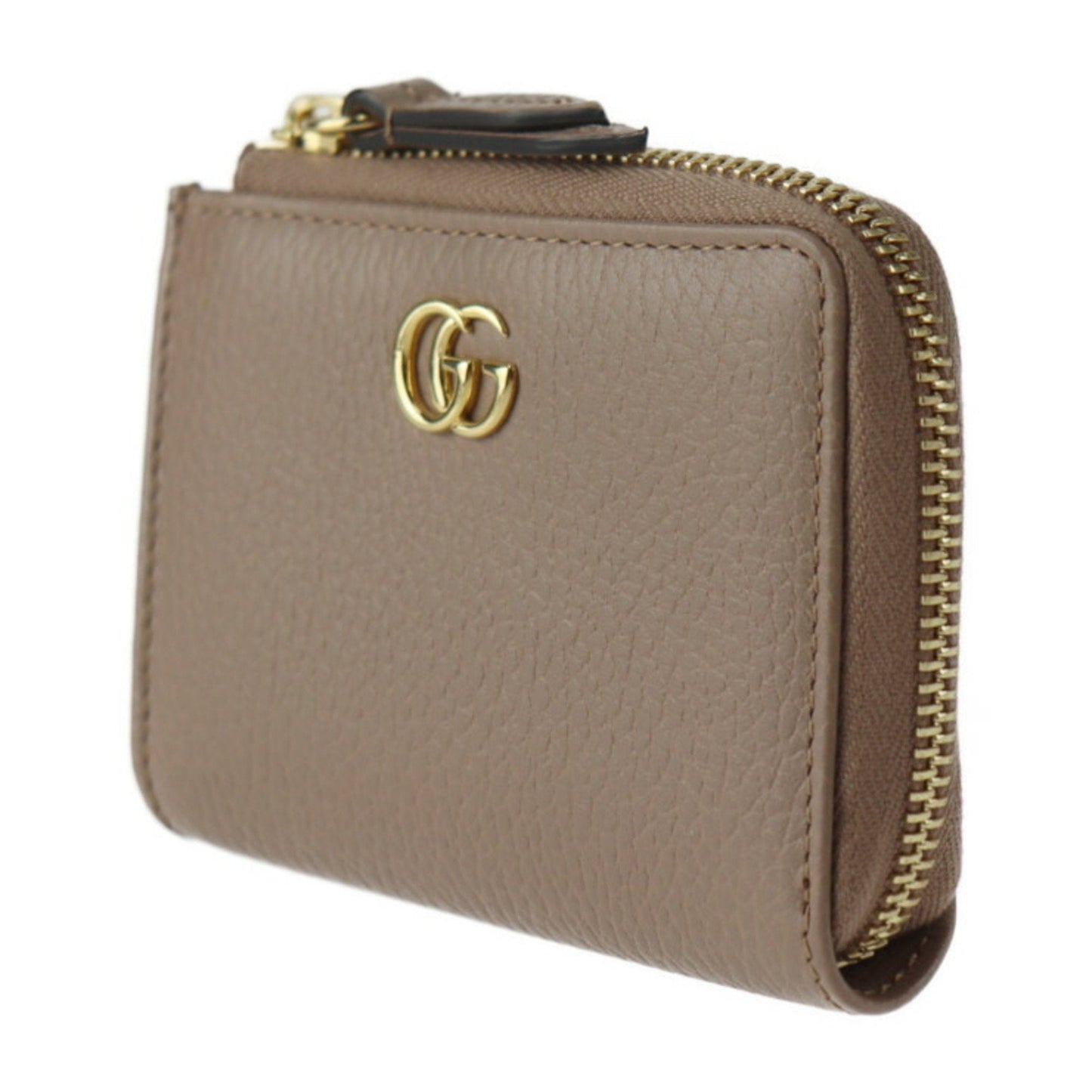 Luxury Gucci GG Marmont Coin Case 644406 Leather Beige Gold Metal Fittings Purse L-shaped Zipper Japan Limited