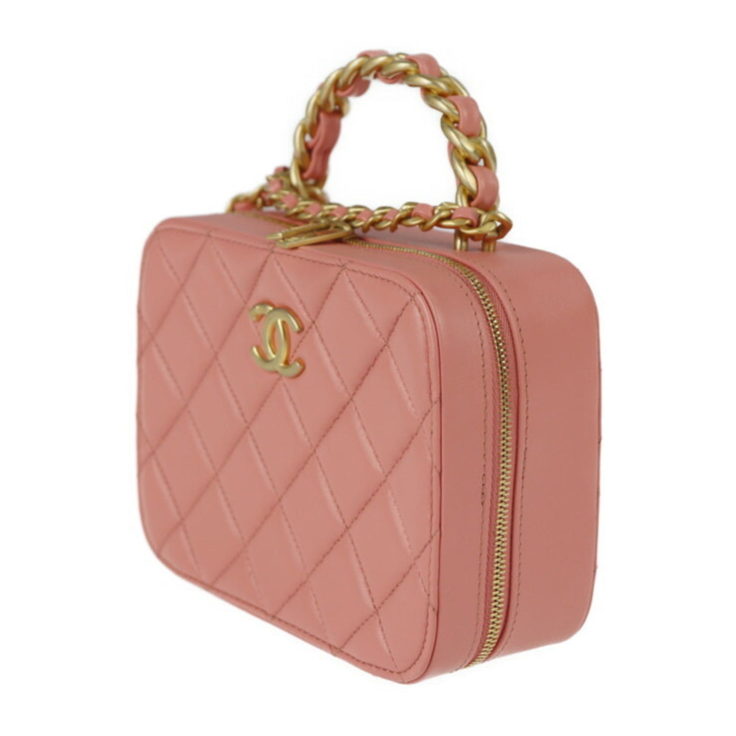 Luxury Chanel Small Vanity Shoulder Bag AS3318 Leather Pink Series Gold Metal Fittings Top Handle Case Matrasse Coco Mark Chain 2WAY Handbag Round Fastener