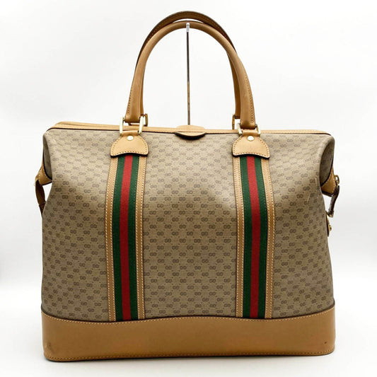 Luxury Gucci Trending 2025 Boston Bag Travel Micro GG Sherry Line Beige Brown PVC Leather Women's Men's 012 122