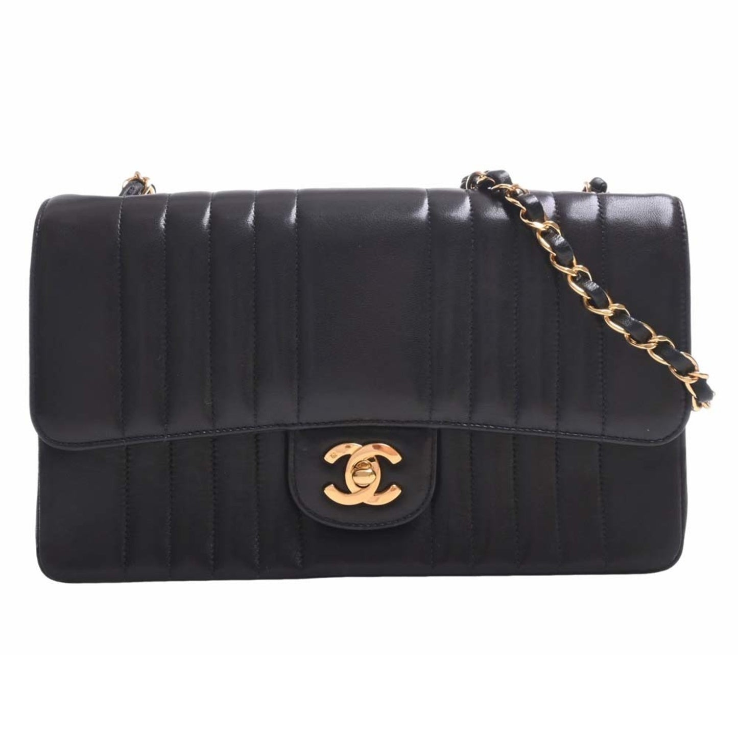 Luxury Chanel Lambskin Mademoiselle Coco Mark Chain Shoulder Bag Black Ladies