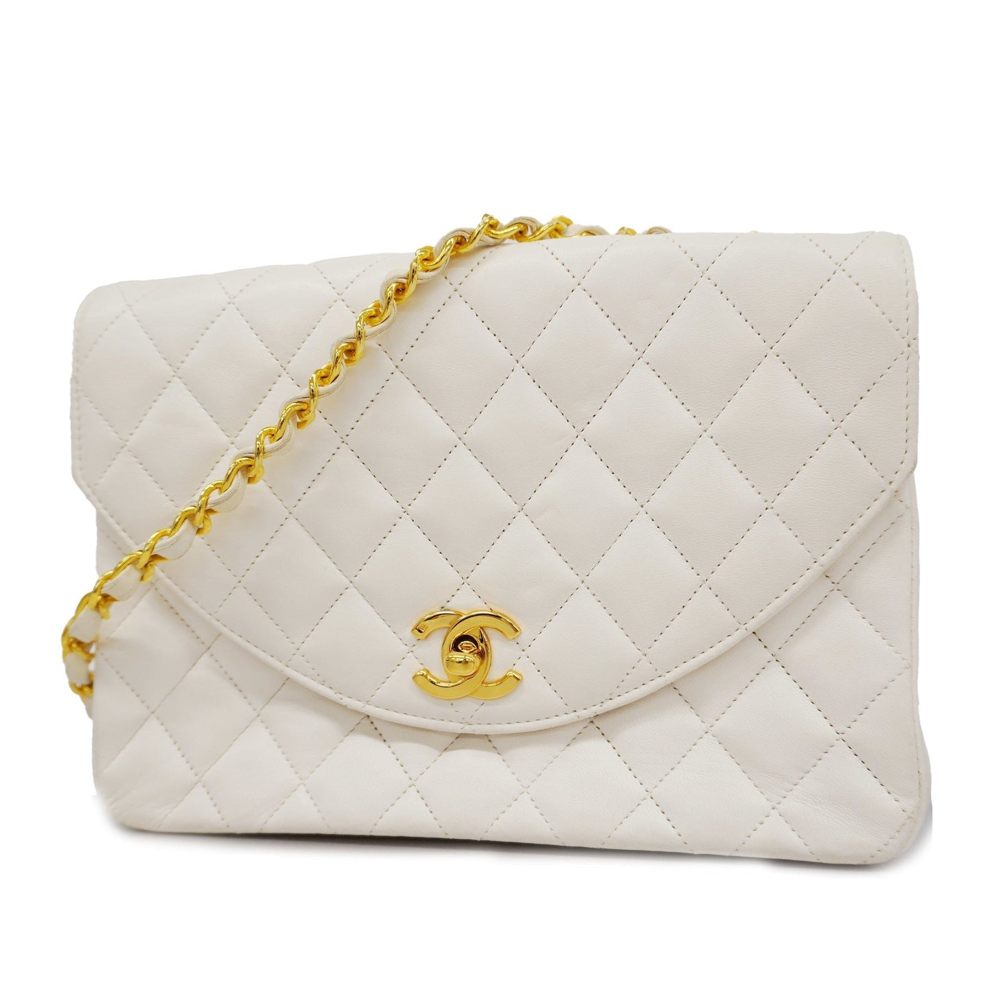 CHANEL  Matelasse Chain Shoulder Women's Leather Shoulder Bag White