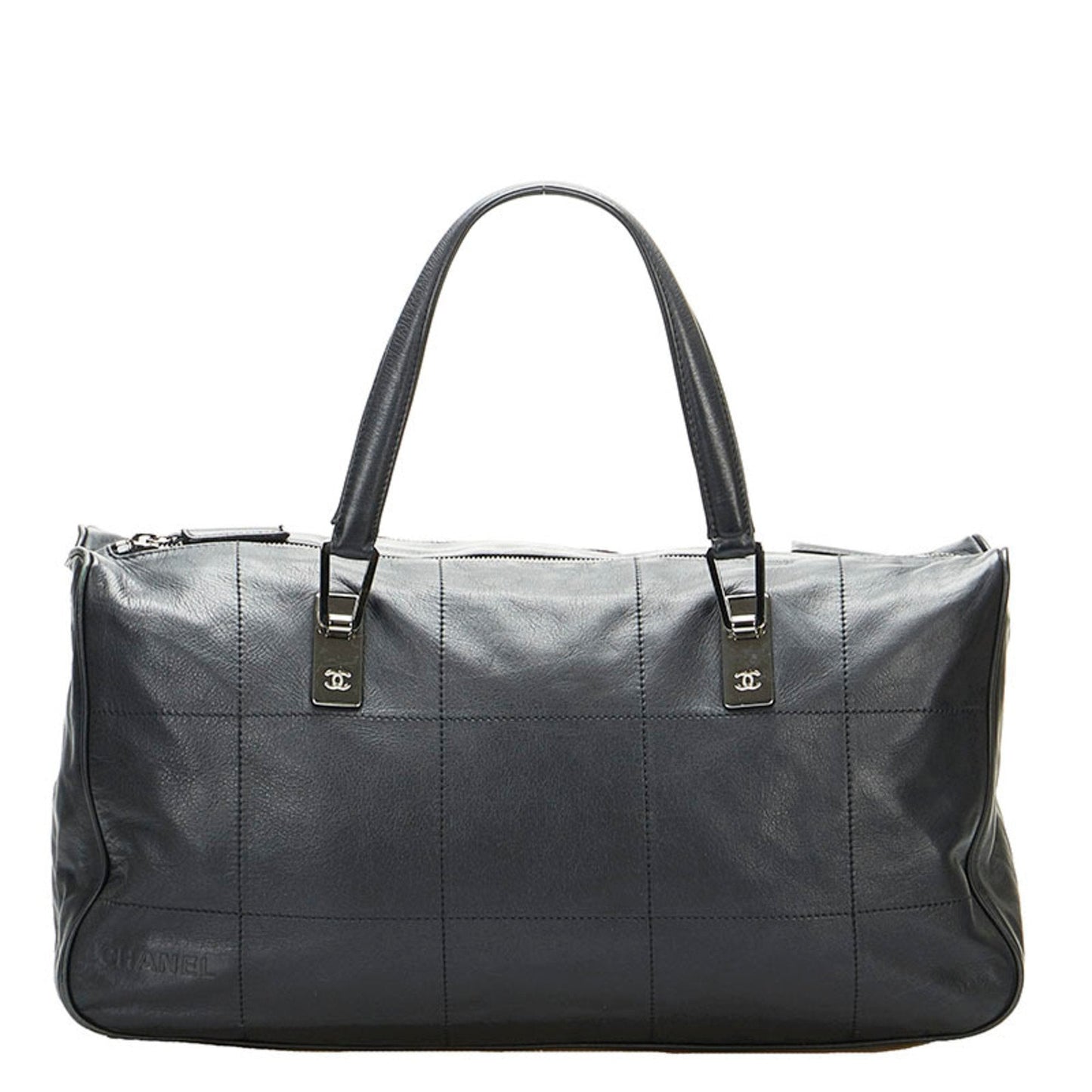 Luxury Chanel Chocolate Bar Coco Mark Handbag Boston Bag Black Leather Ladies