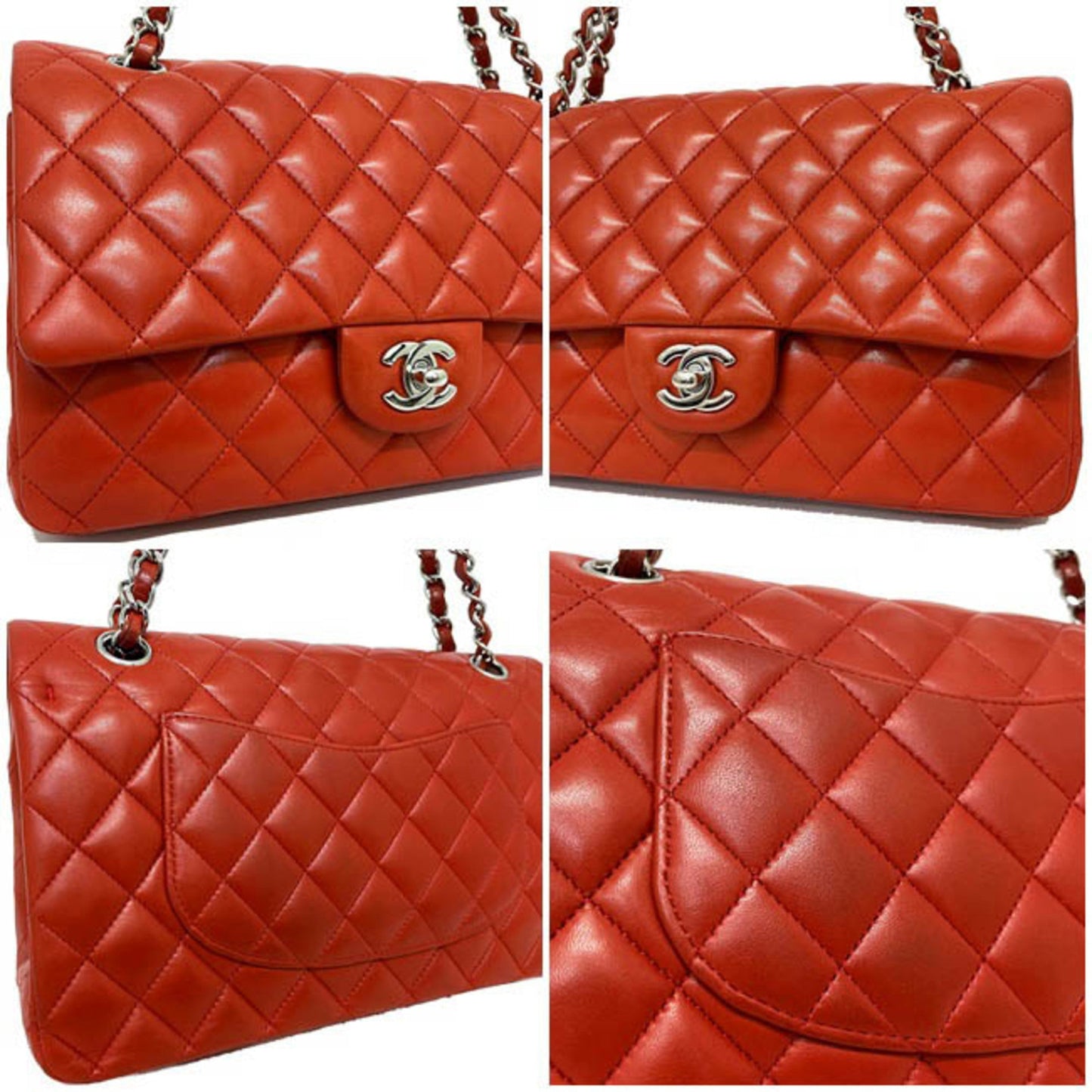 Chanel Chain Shoulder Bag 25 Red Matrasse A01112 W Flap Leather Lambskin 15s CHANEL Coco Mark Turn Lock Quilted Double Handbag