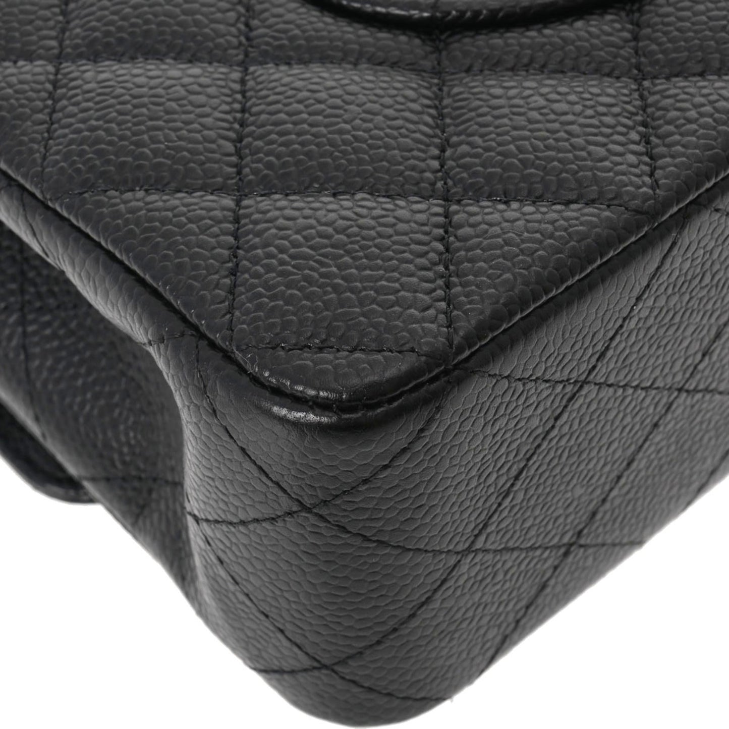 CHANEL Matelasse Chain Shoulder 25cm W Flap Black Ladies Caviar Skin Bag