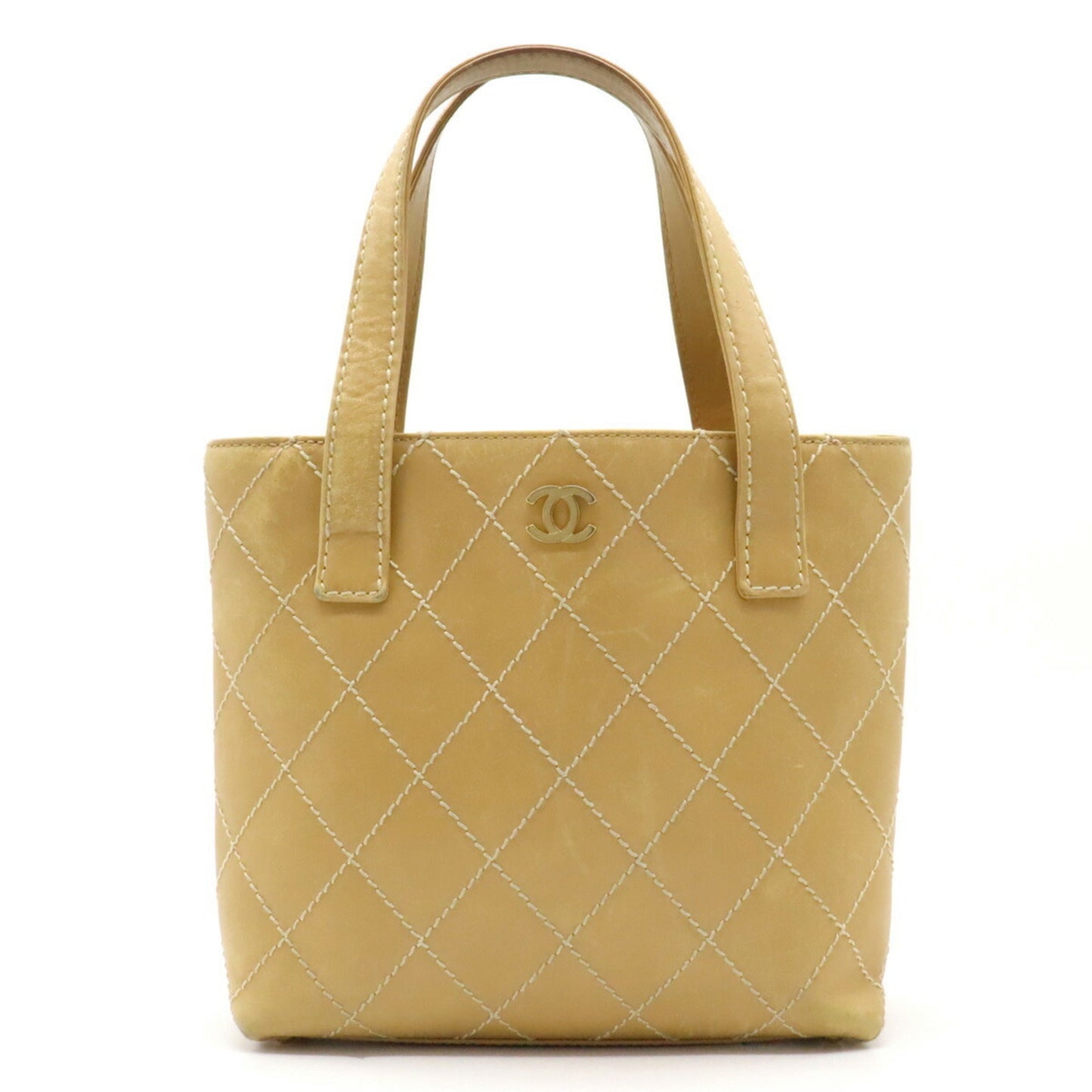 Luxury Chanel Wild Stitch Coco Mark Handbag Tote Bag Leather Beige A18126