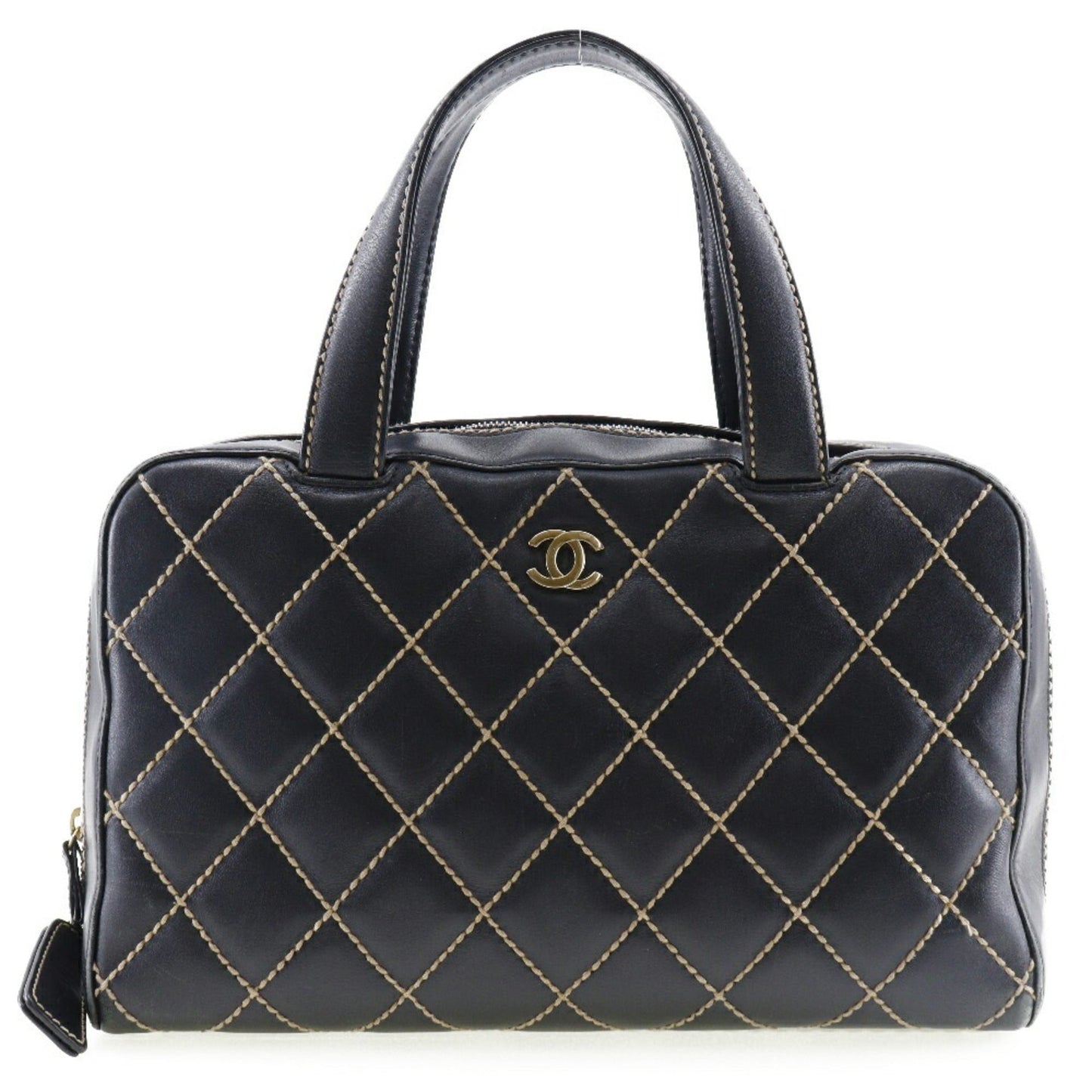 Luxury Chanel Wild Stitch Handbag Mini Boston A14692 Calf Black Ladies