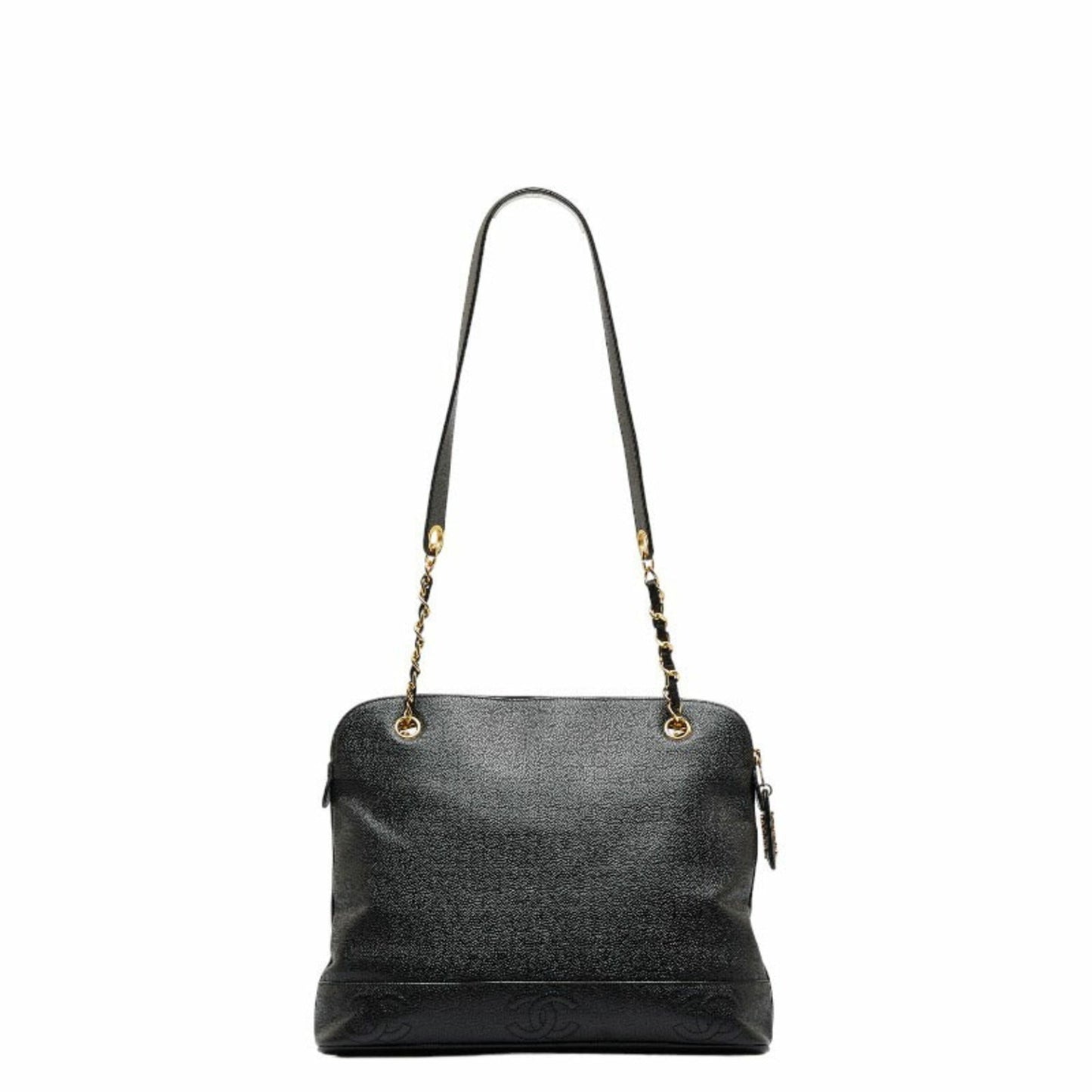 Luxury Chanel Triple Coco Mark Chain Shoulder Bag Black Caviar Skin Women's