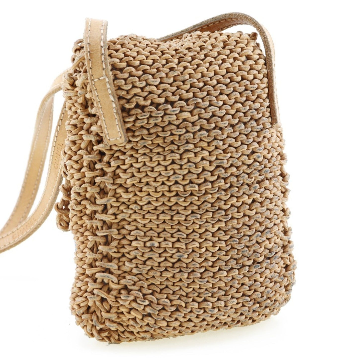 Luxury Chanel Pochette Shoulder Bag Braided Logo Leather Brown Crossbody Flap Ladies