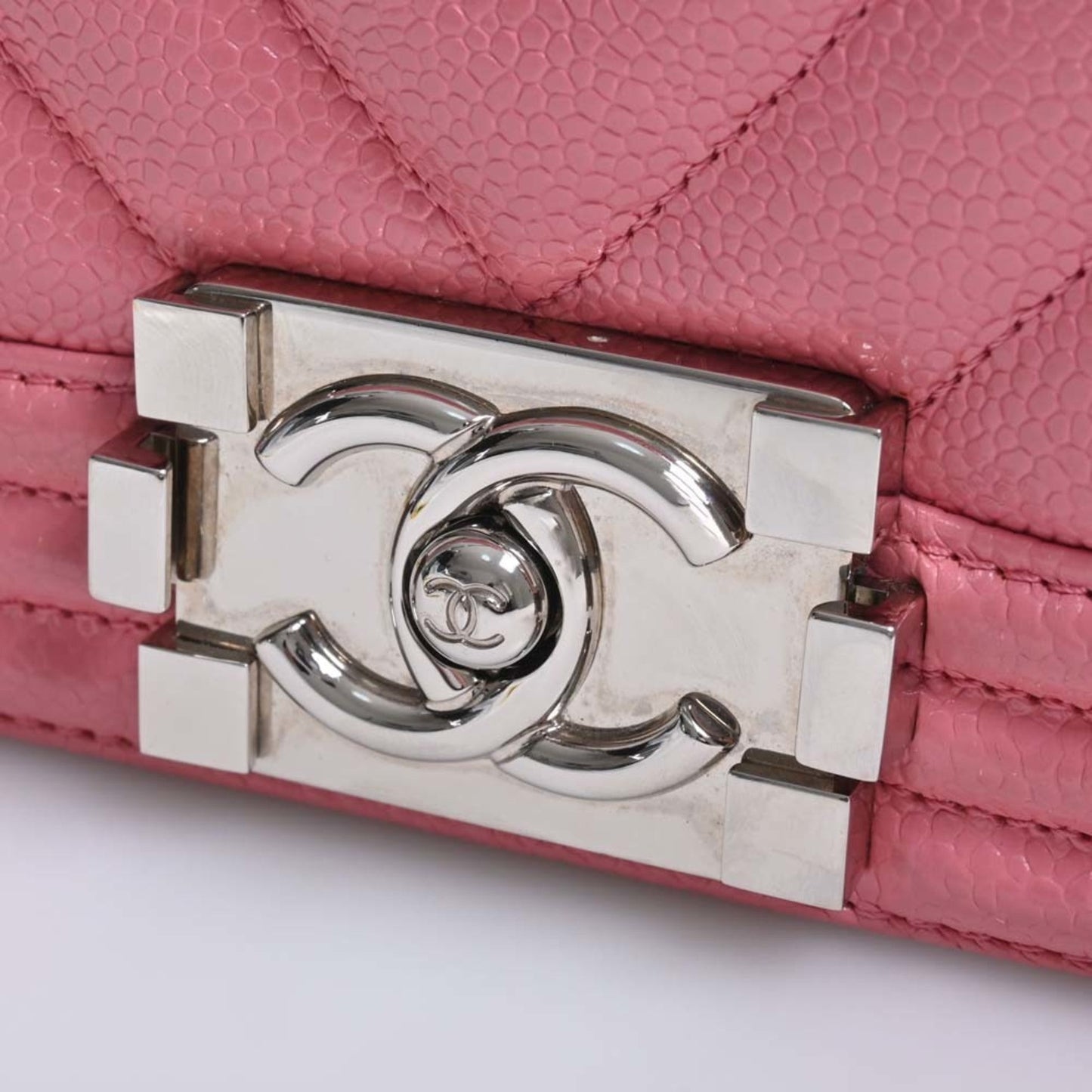 CHANEL Caviar Skin V Stitch Boy  Coco Mark Chain Shoulder Bag Pink Ladies