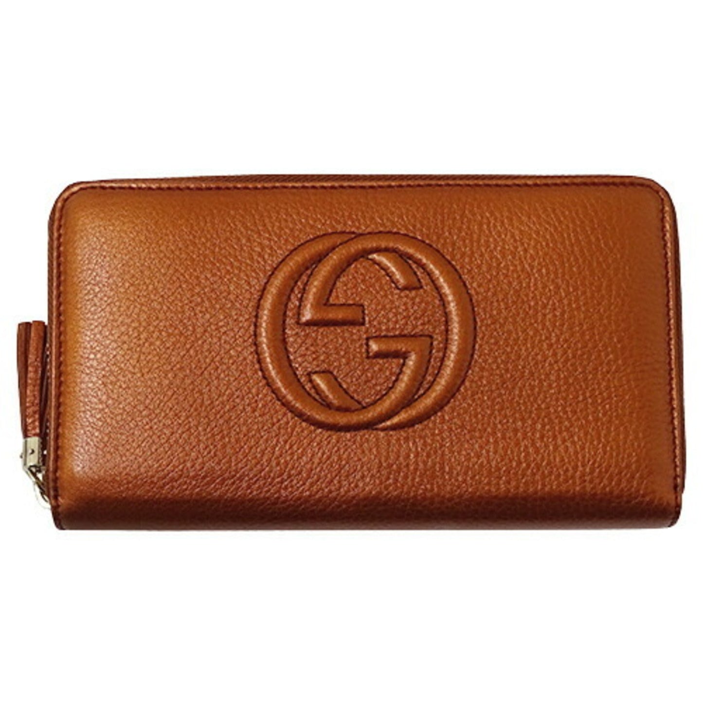 Luxury Gucci Wallet Women's Long Soho Leather Orange 308280 Metallic Tassel Round