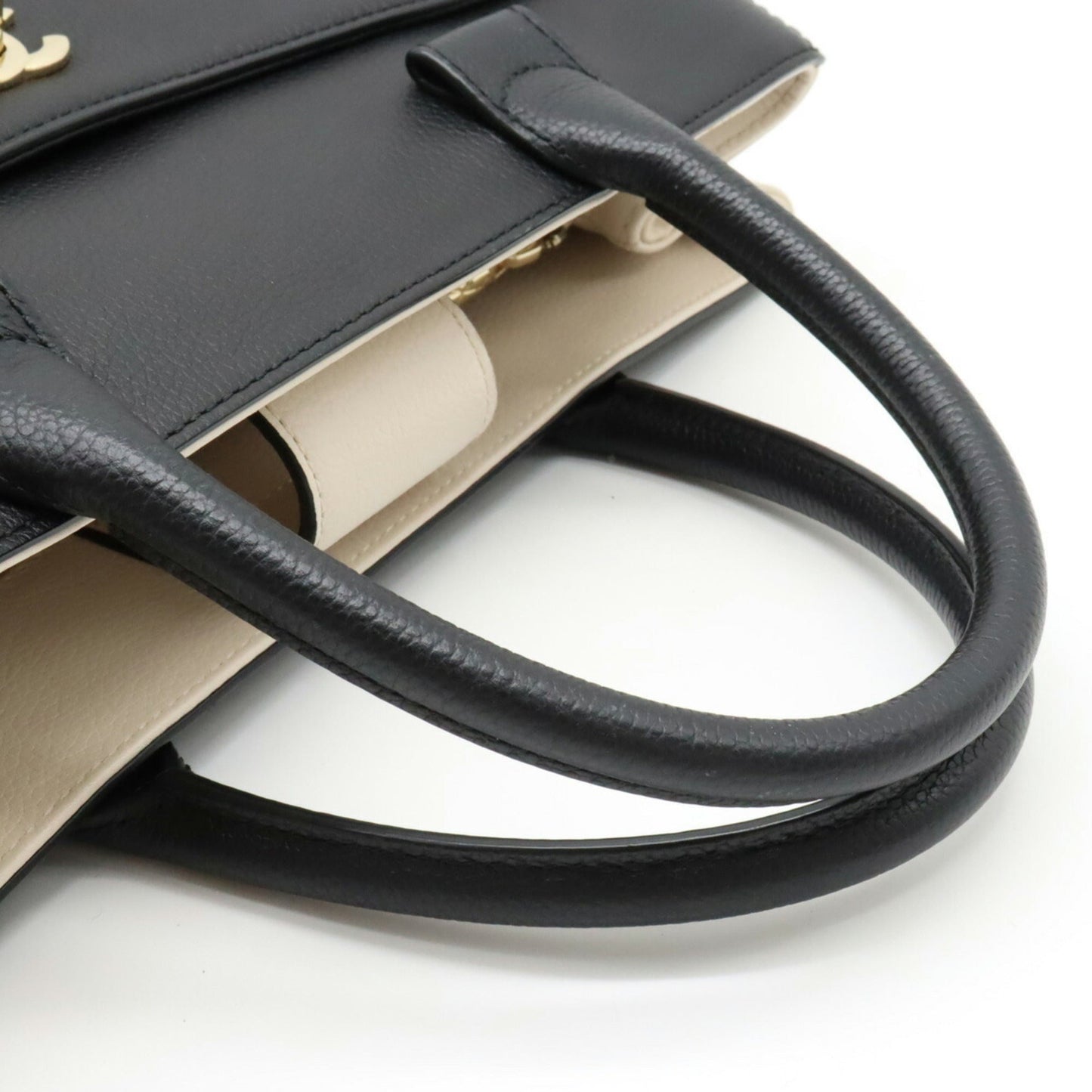 Luxury Chanel Neo Executive Line Coco Mark Handbag Shoulder Bag Leather Black Light Beige A69930