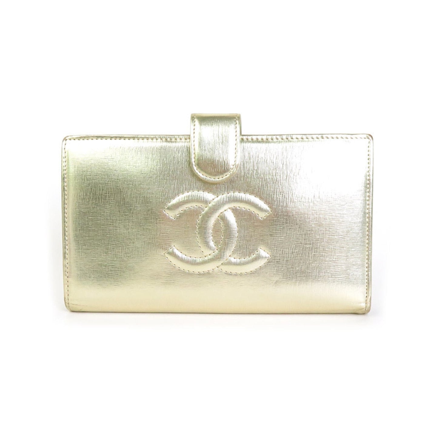Luxury Chanel folio wallet here mark leather gold ladies