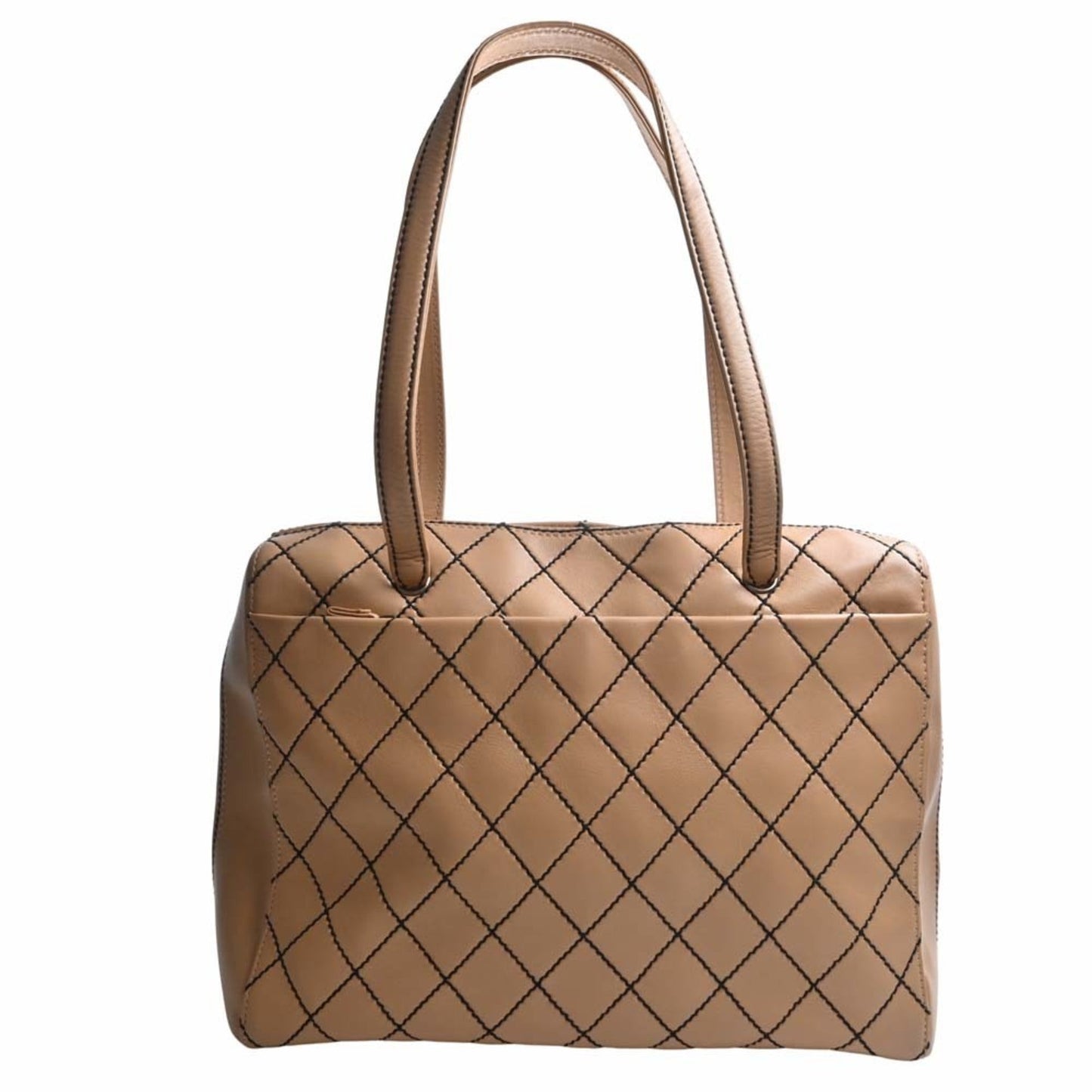 Luxury Chanel Leather Wild Stitch Coco Mark Tote Bag Beige Ladies
