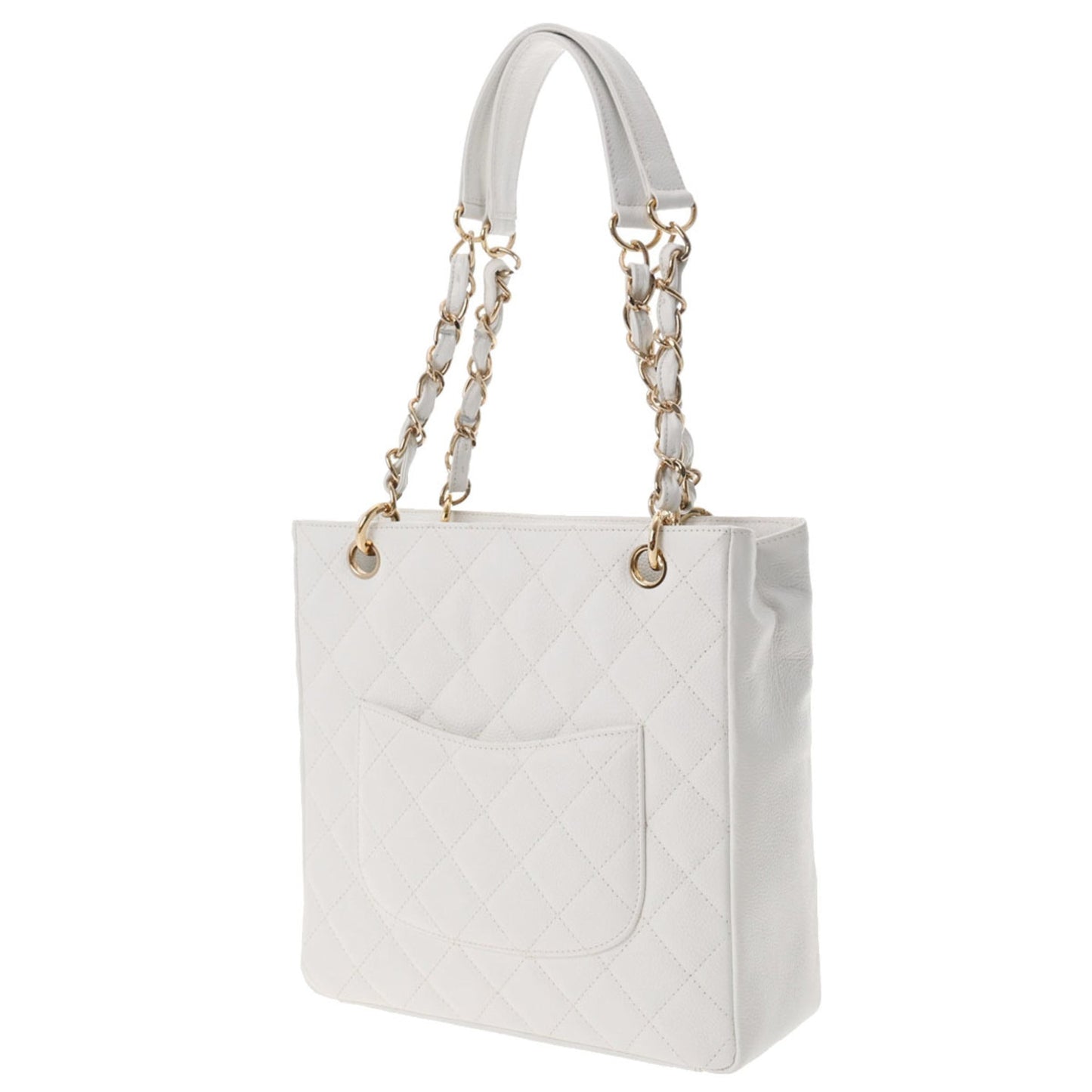 Luxury Chanel PST White Women's Caviar Skin Tote Bag