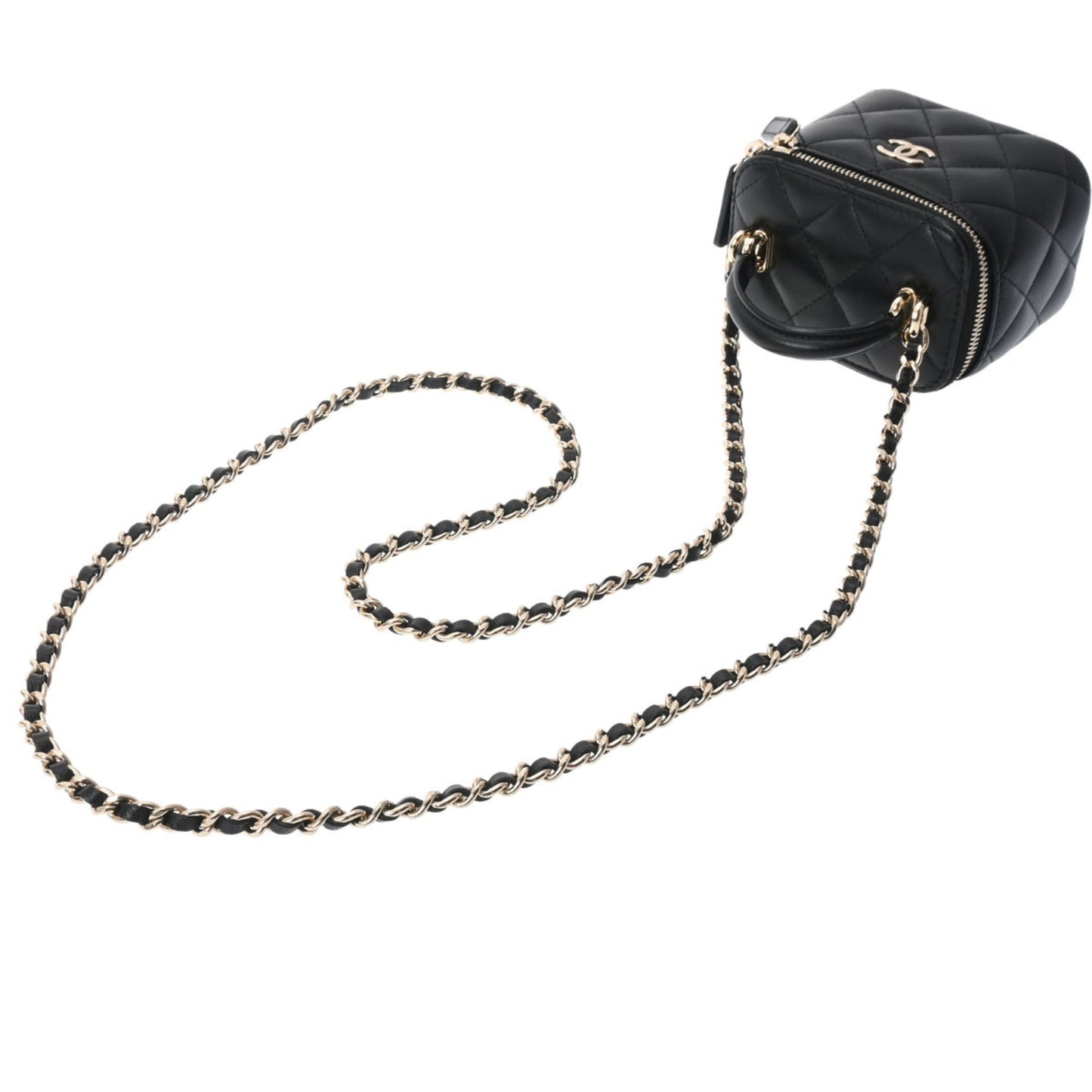 Luxury Chanel Small Vanity Chain Shoulder Black Champagne AP2198 Women's Lambskin Bag
